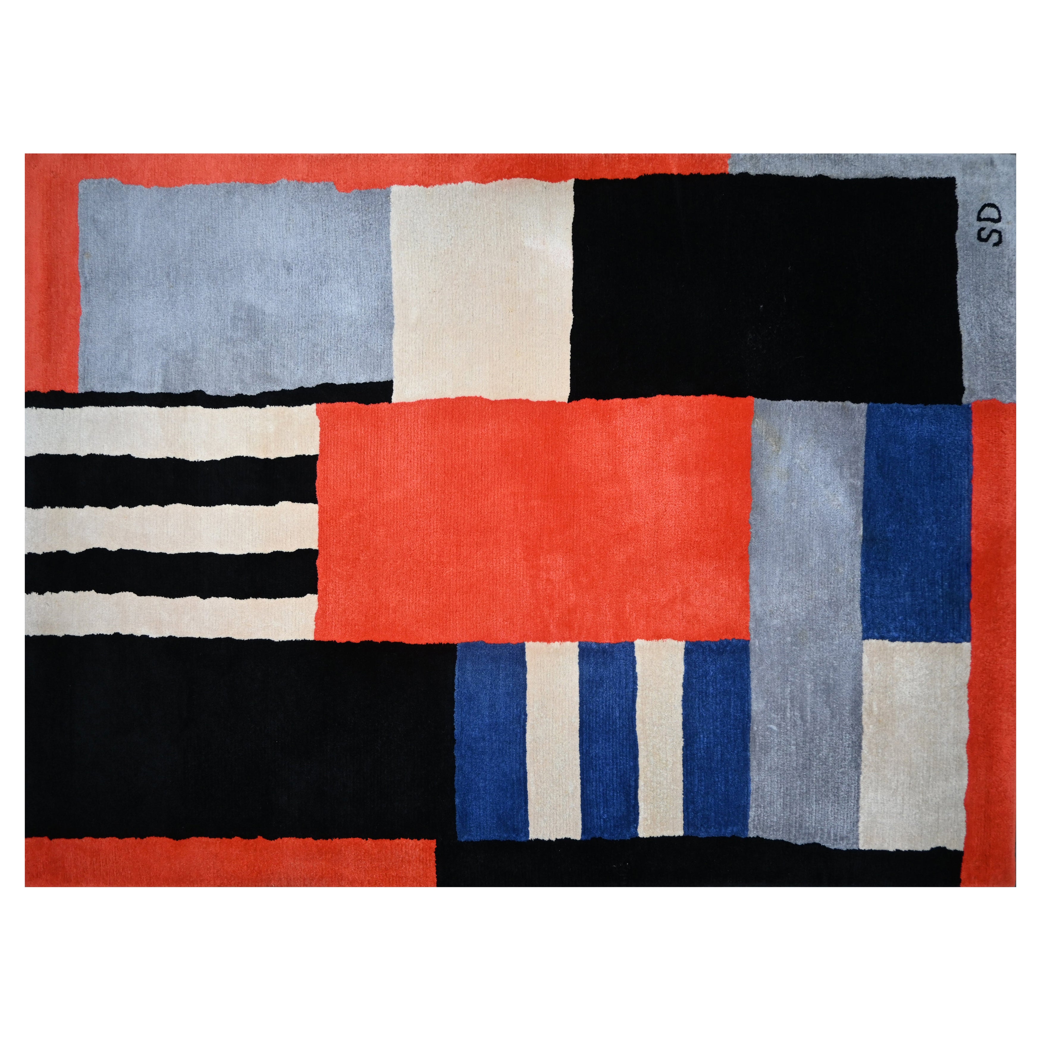Wichtiger signierter Teppich der französischen Moderne von Sonia Delaunay 20. Jahrhundert - Nr. 1579 im Angebot