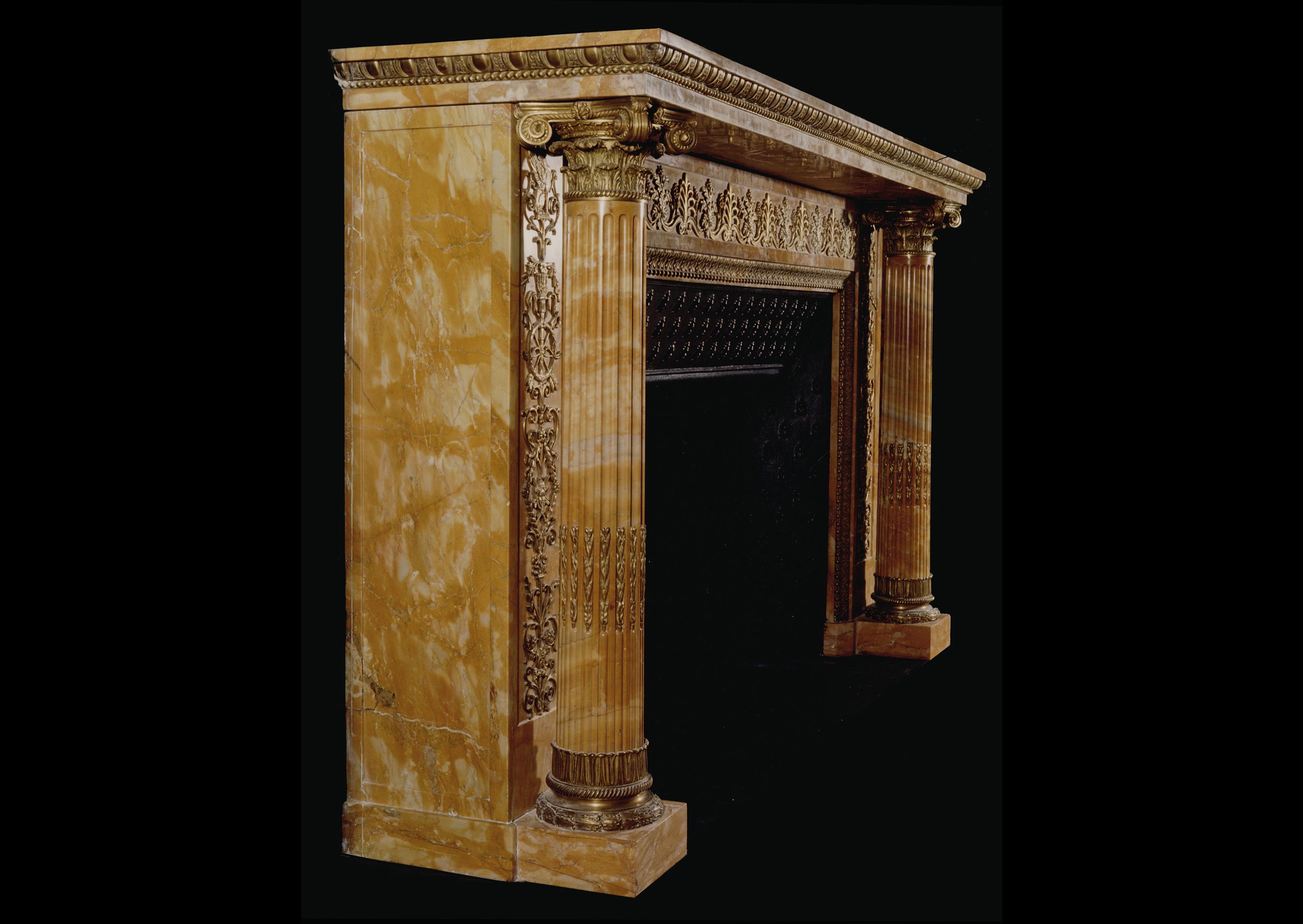 Rare French Napoleonic Empire Sienna Marble Fireplace Mantel In Good Condition For Sale In London, GB