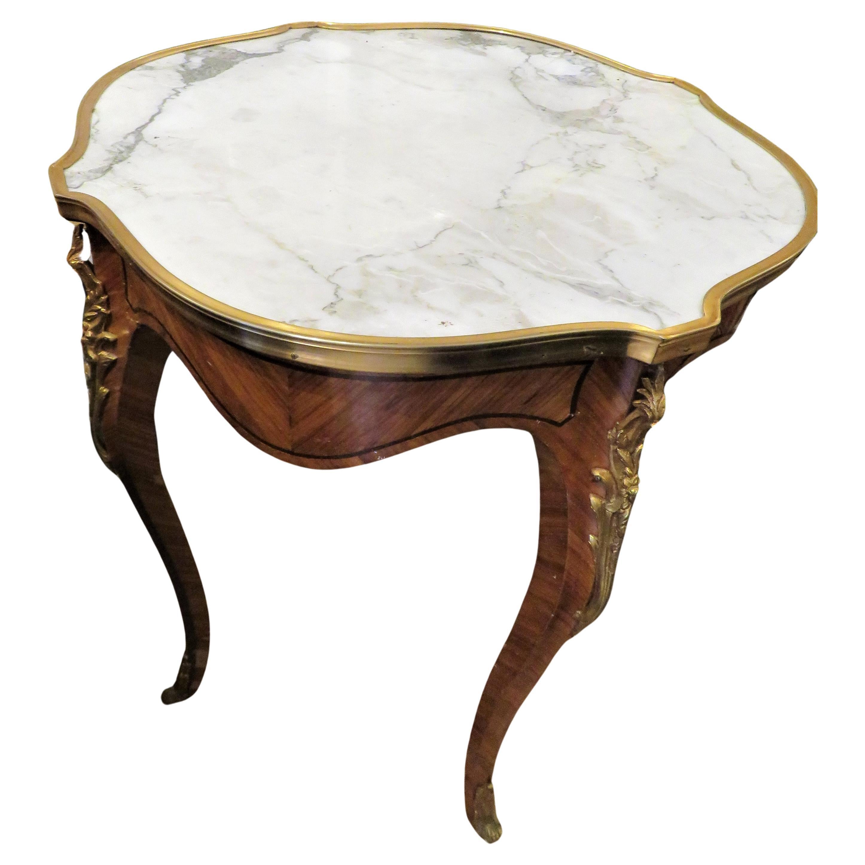  Important French Rare 19TH Century Gilt Bronze Mahagony White Marble Table For Sale