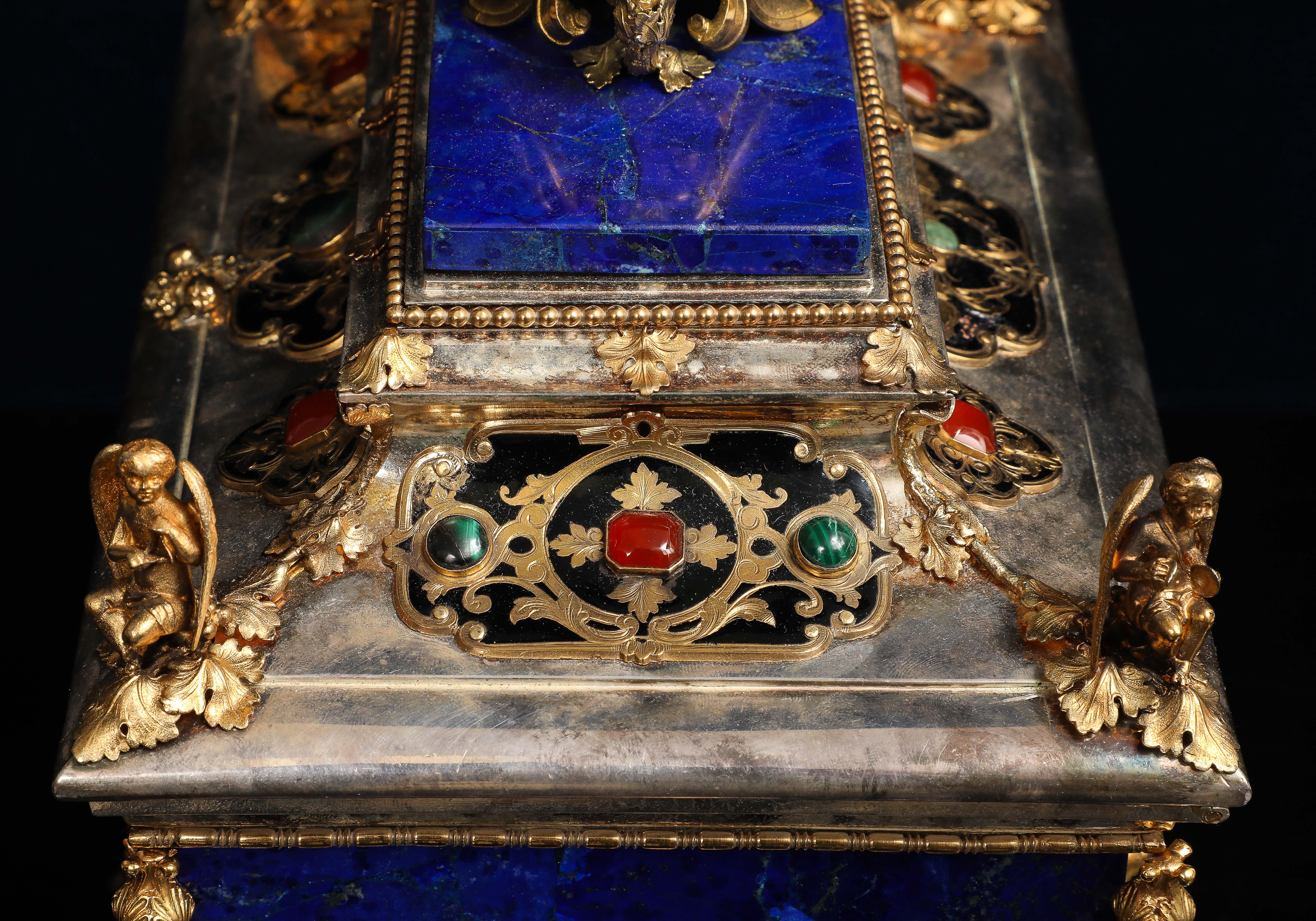 Importante boîte couverte en argent, Lapis Lazuli Jewellers, de style renaissance française en vente 8