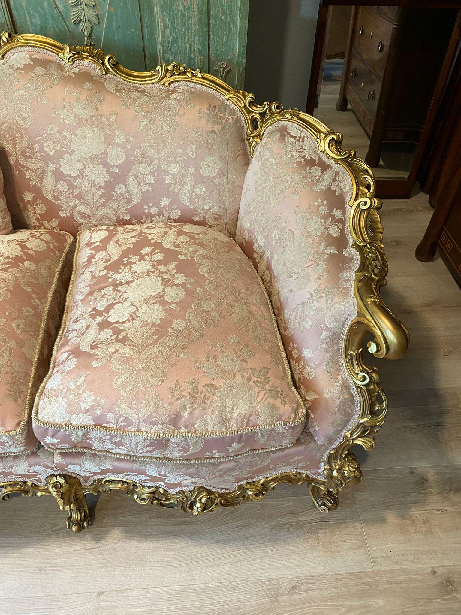 Important French Set Sofa, (2) Armchairs and a Table end 19th Century For Sale 7