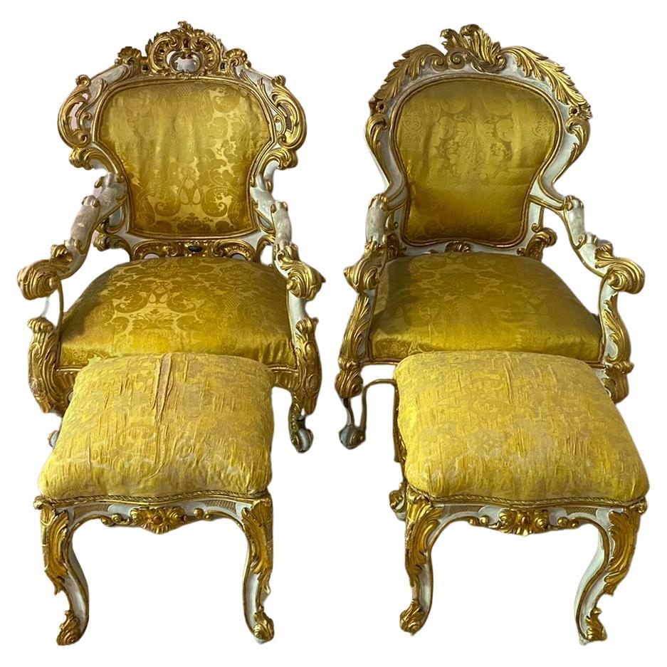 Important French Set Sofa, (2) Armchairs and a Table end 19th Century