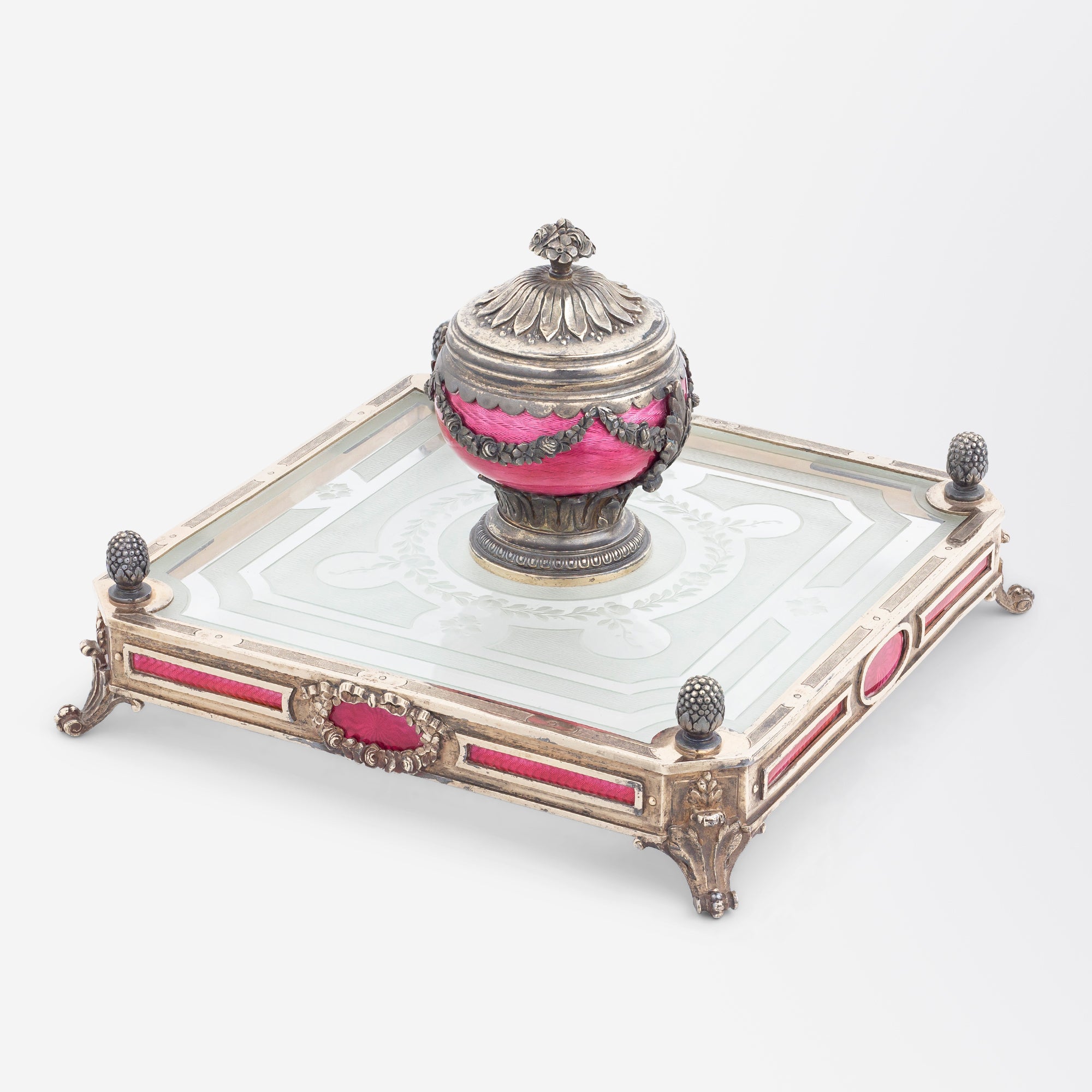 Important French Silver & Guilloche Enamel Inkwell by Edouard Henry Dreyfous For Sale