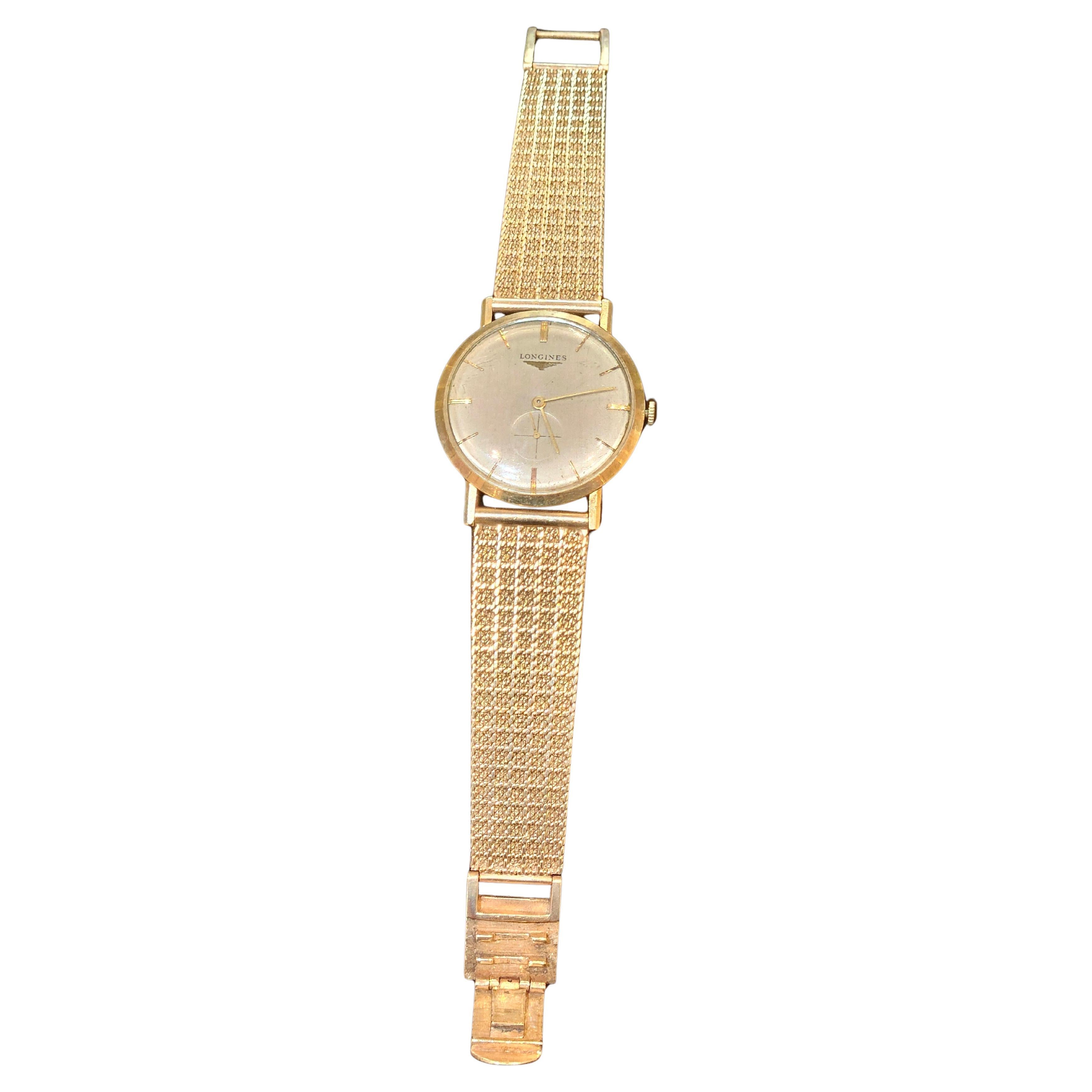 Important French Swiss 14KT Gold Longines Automatic Watch with 14KT Gold Band
