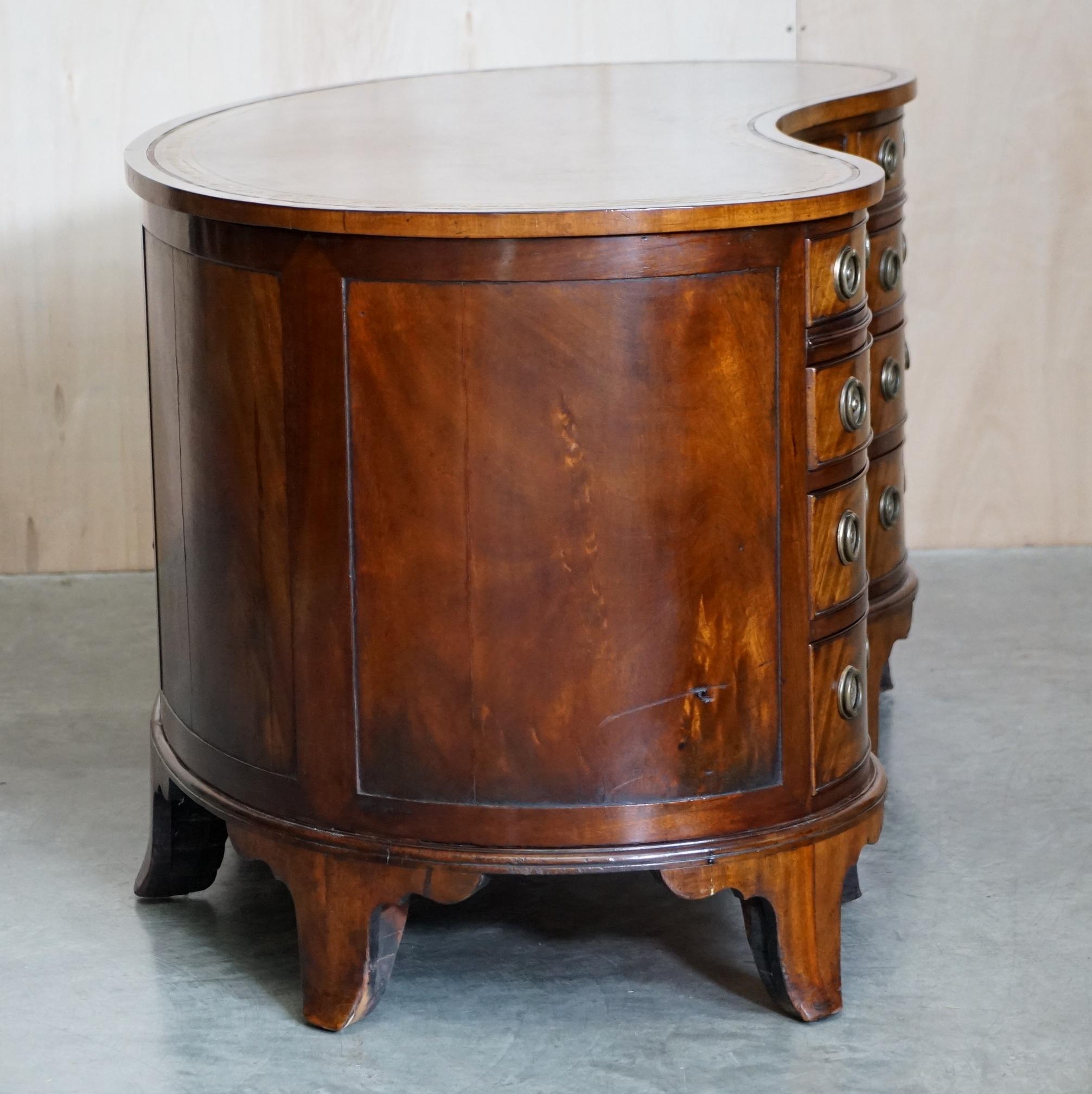 Important Fully Restored Antique Victorian Bookcase Back Leather Top Kidney Desk For Sale 7