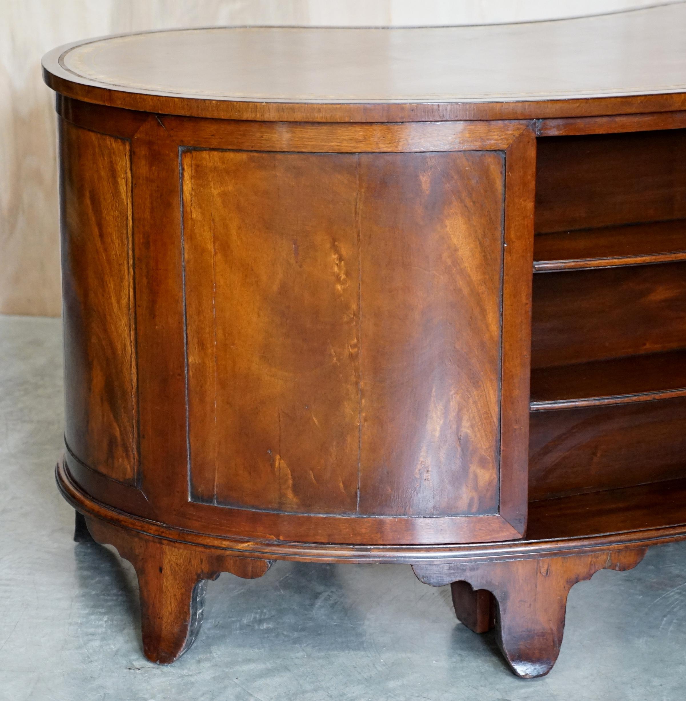 Important Fully Restored Antique Victorian Bookcase Back Leather Top Kidney Desk For Sale 8