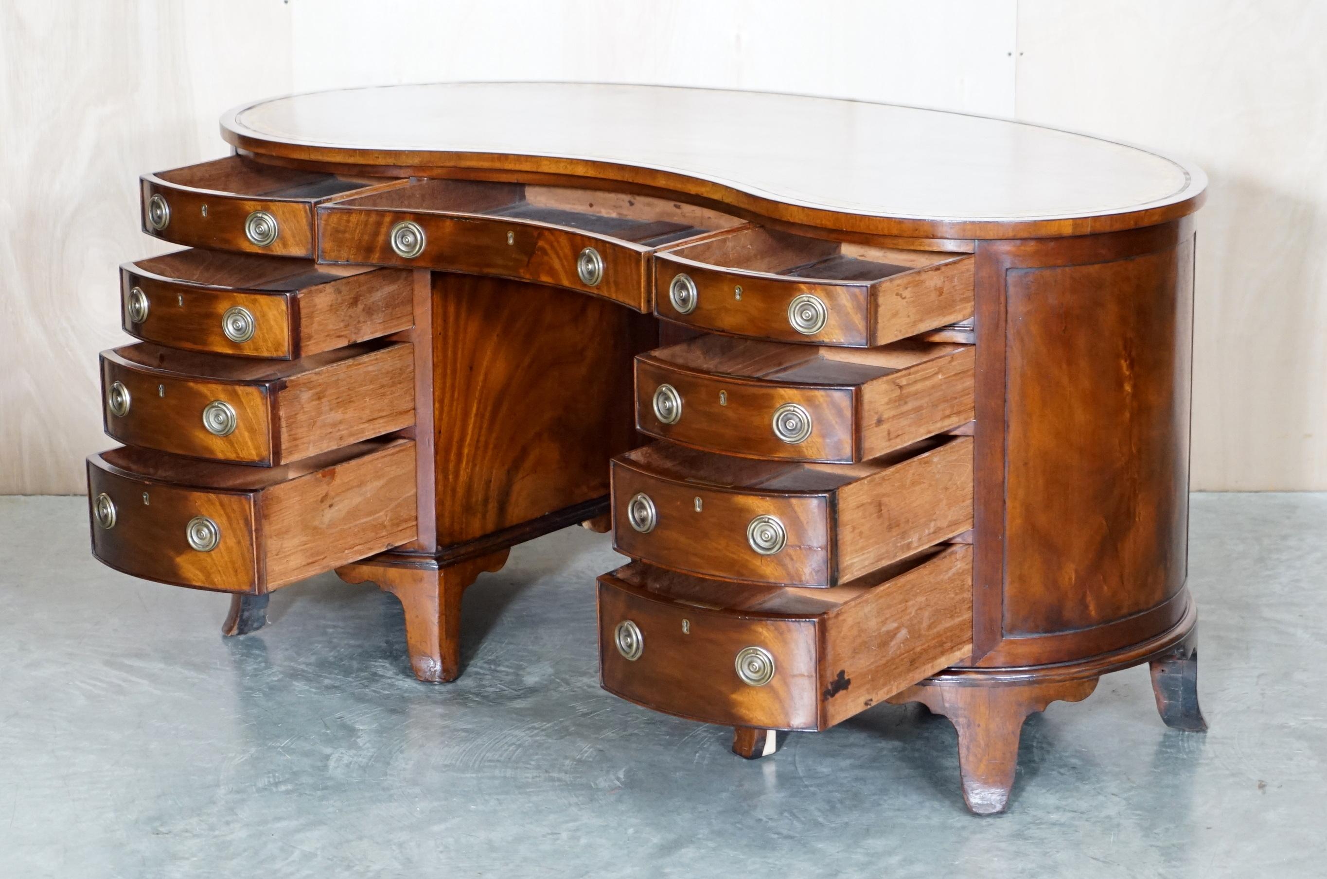 Important Fully Restored Antique Victorian Bookcase Back Leather Top Kidney Desk For Sale 11