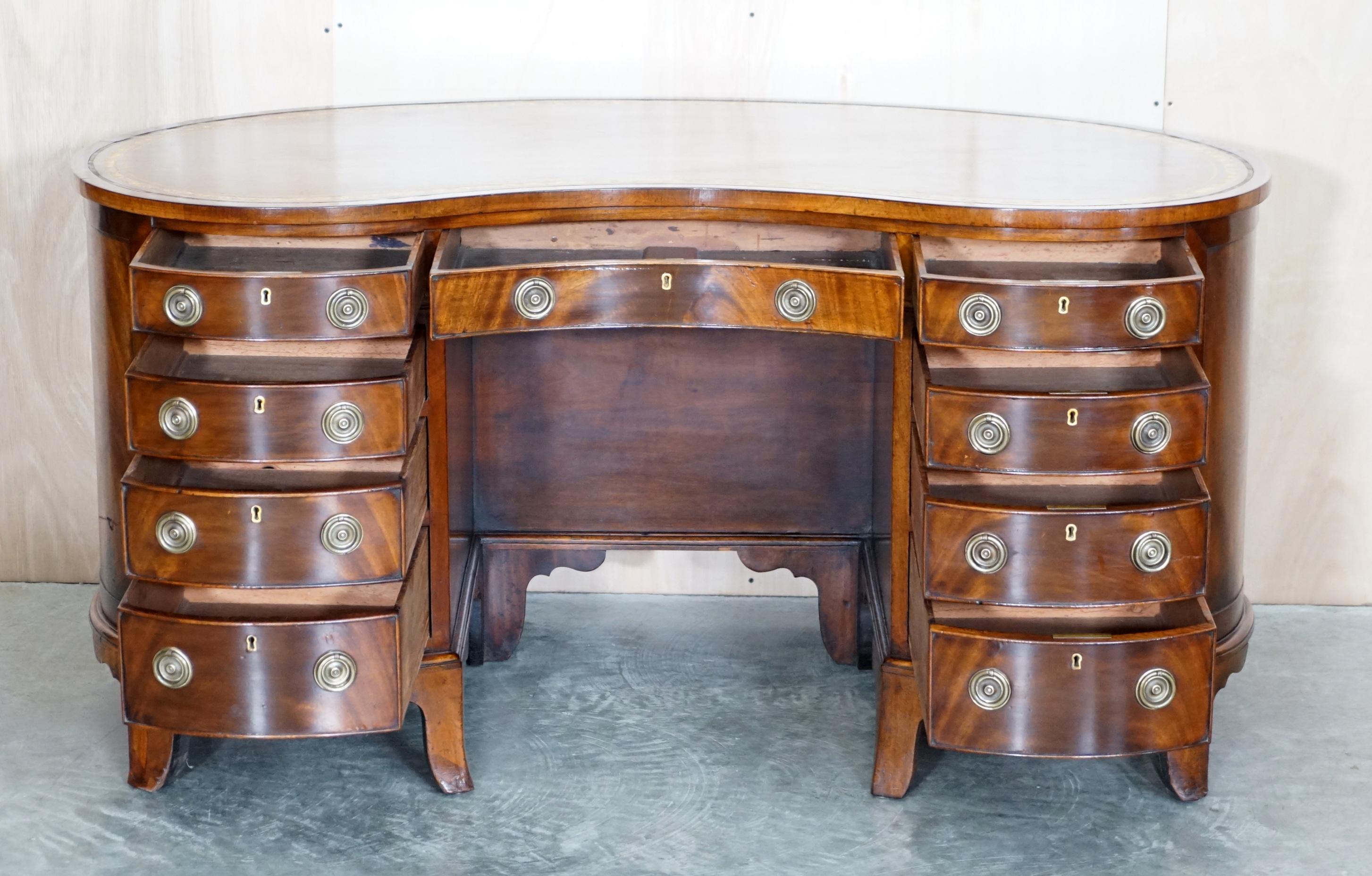 Important Fully Restored Antique Victorian Bookcase Back Leather Top Kidney Desk For Sale 12