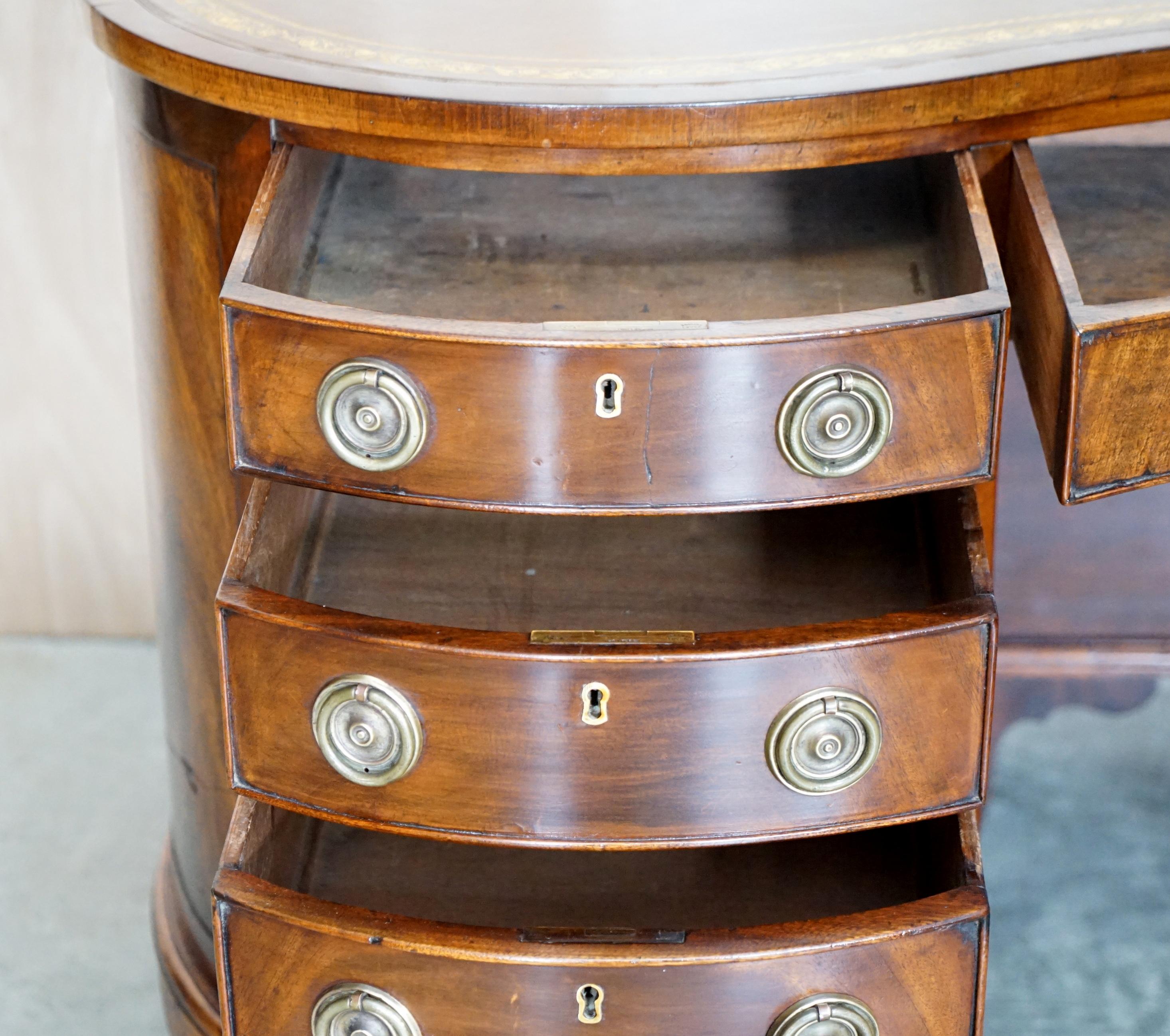 Important Fully Restored Antique Victorian Bookcase Back Leather Top Kidney Desk For Sale 13