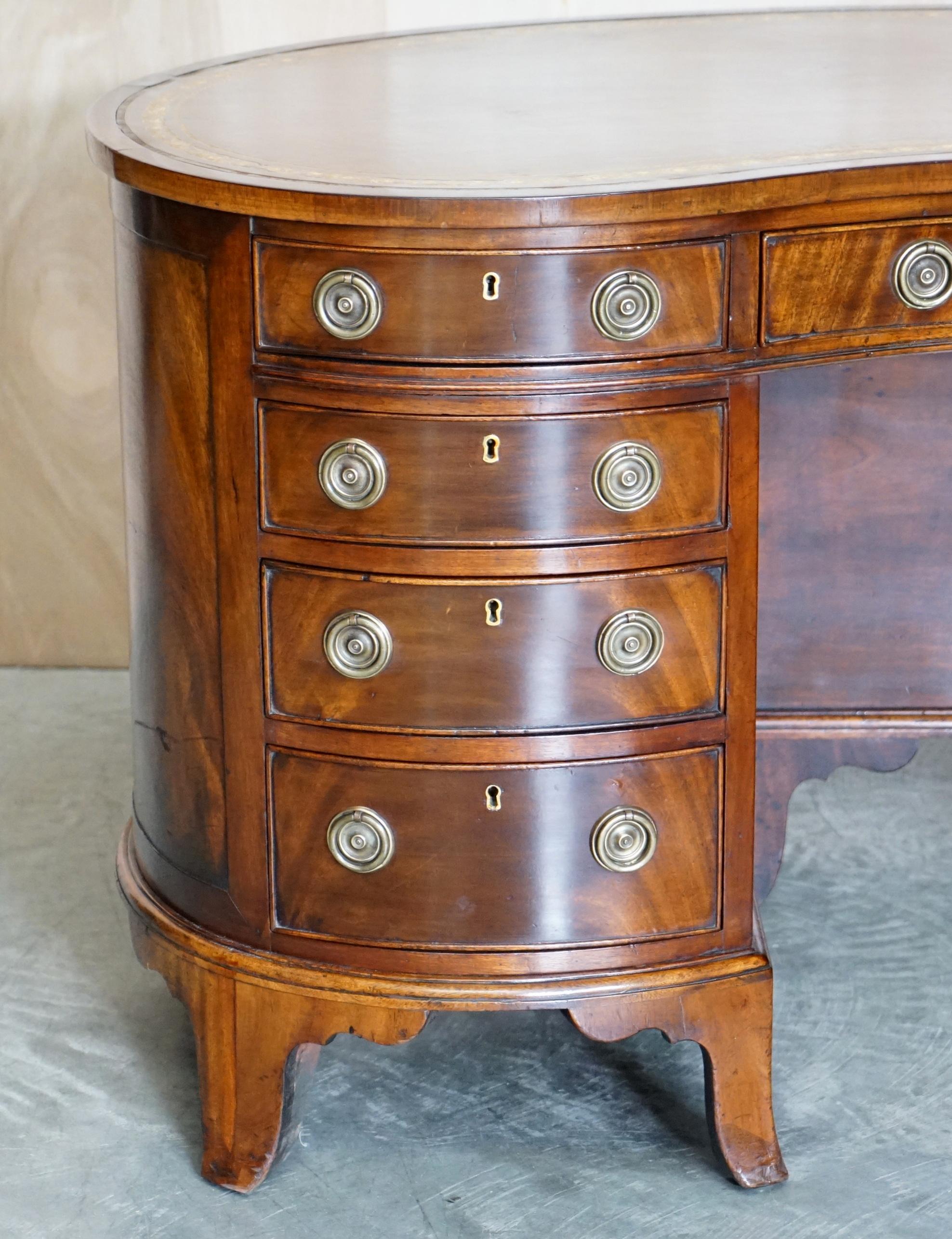 English Important Fully Restored Antique Victorian Bookcase Back Leather Top Kidney Desk For Sale