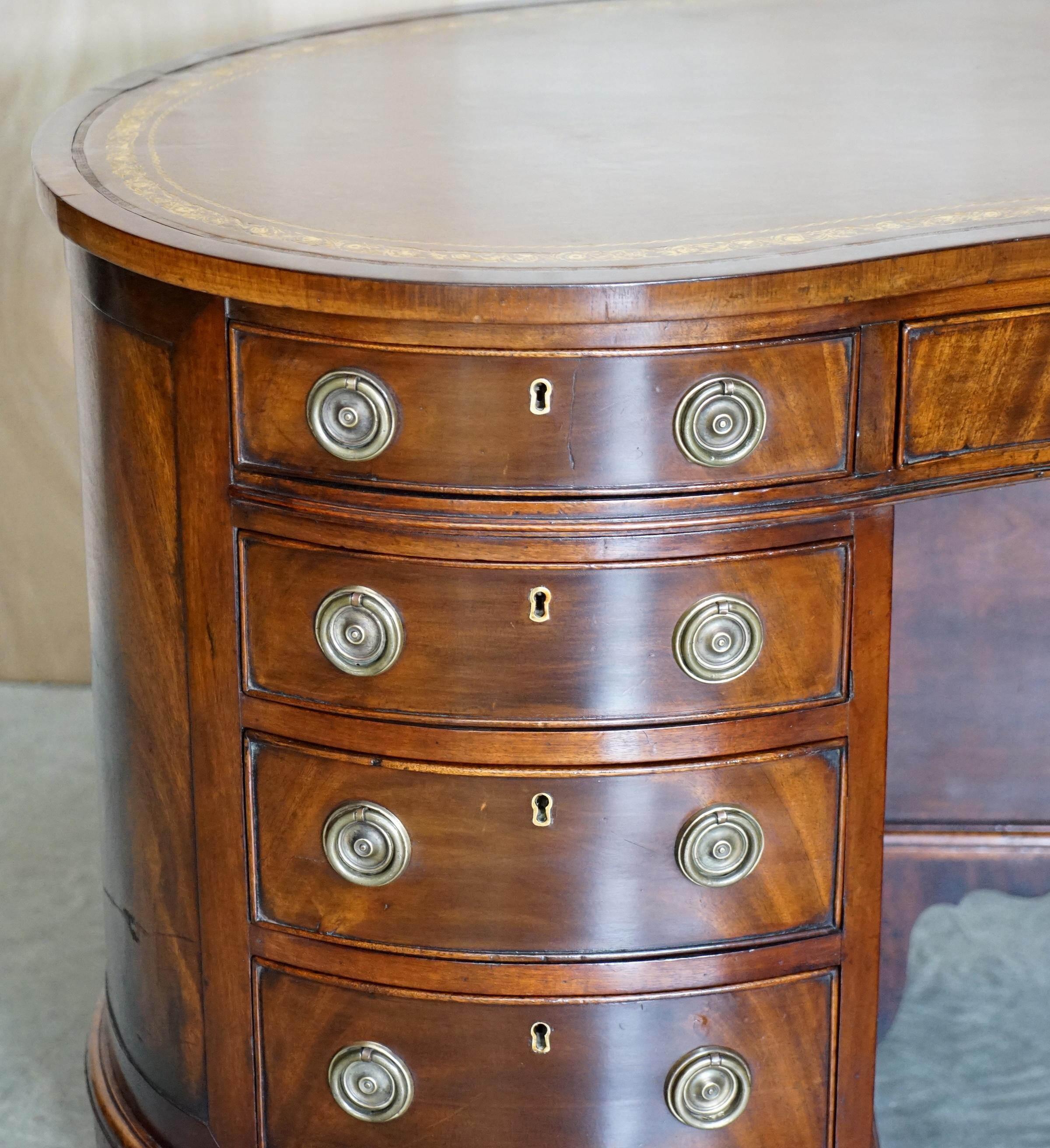 Important Fully Restored Antique Victorian Bookcase Back Leather Top Kidney Desk For Sale 1