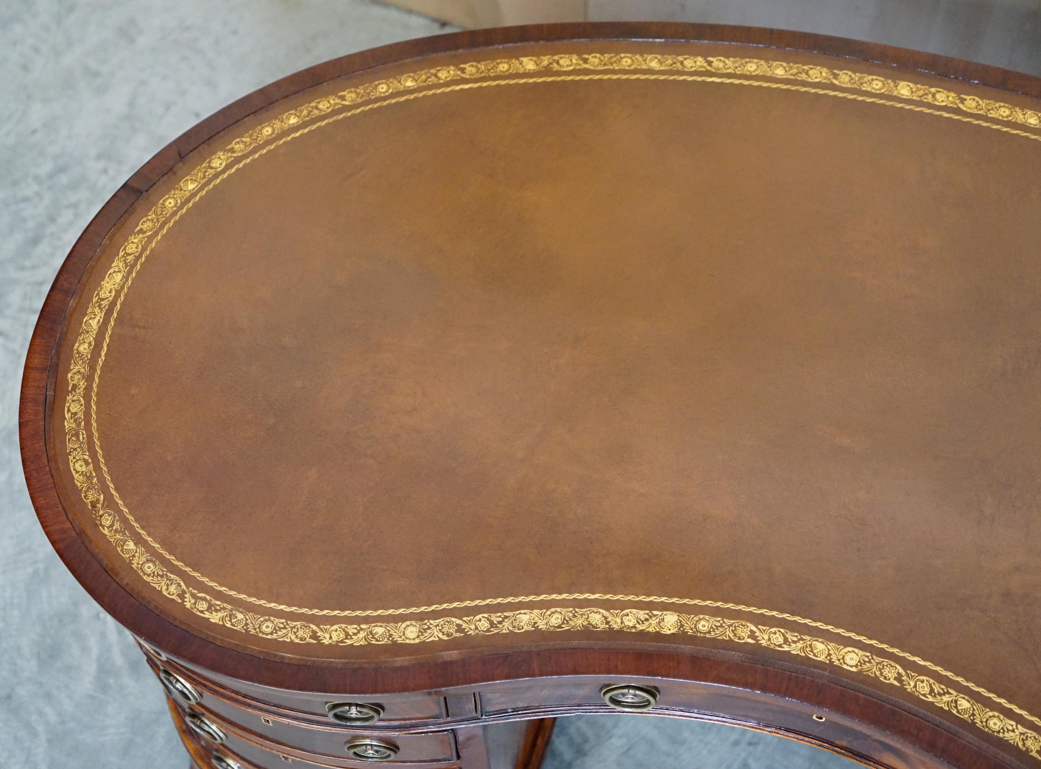Important Fully Restored Antique Victorian Bookcase Back Leather Top Kidney Desk For Sale 3