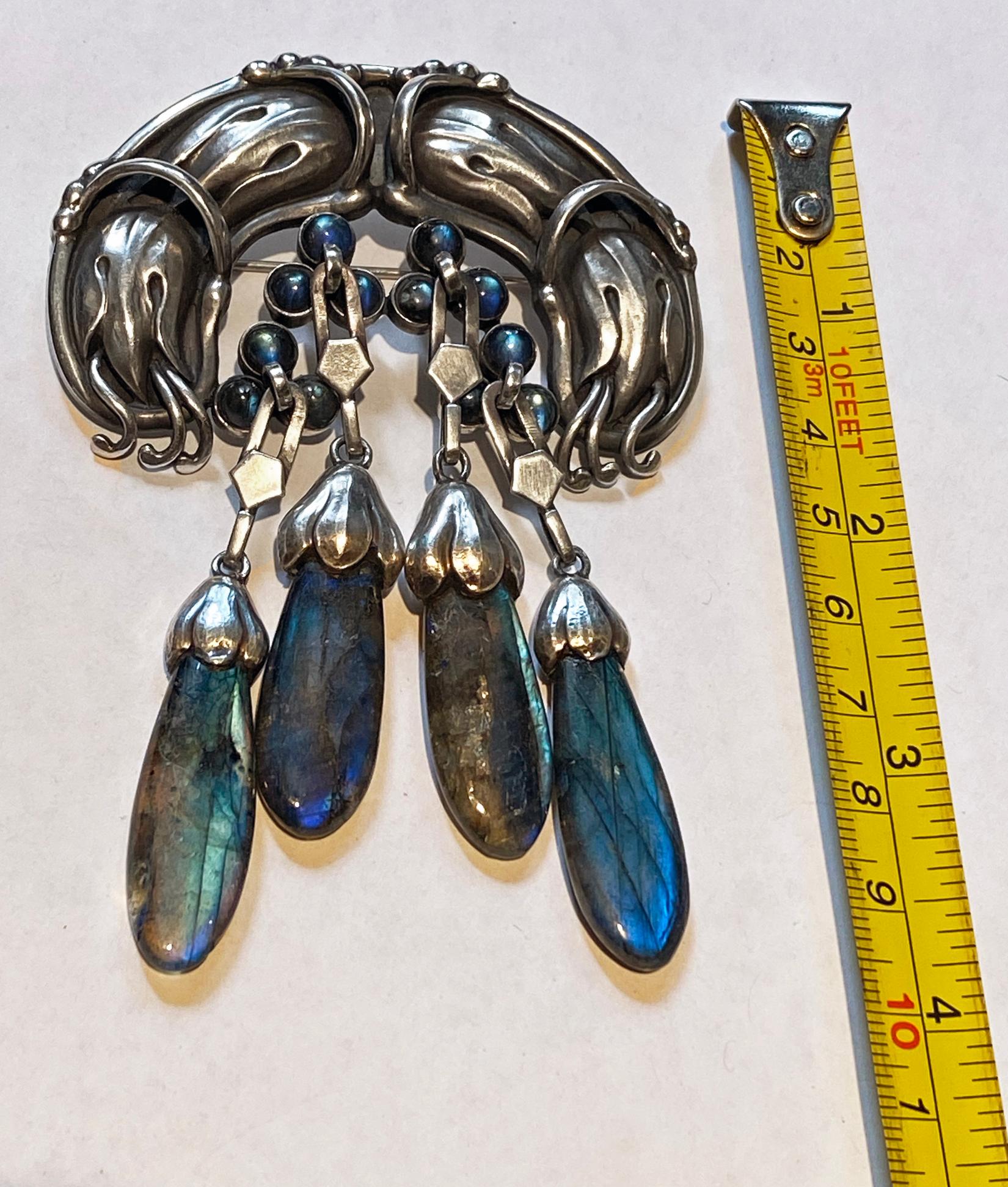 Women's or Men's Important Georg Jensen Silver Labradorite Master Brooch, C.1933