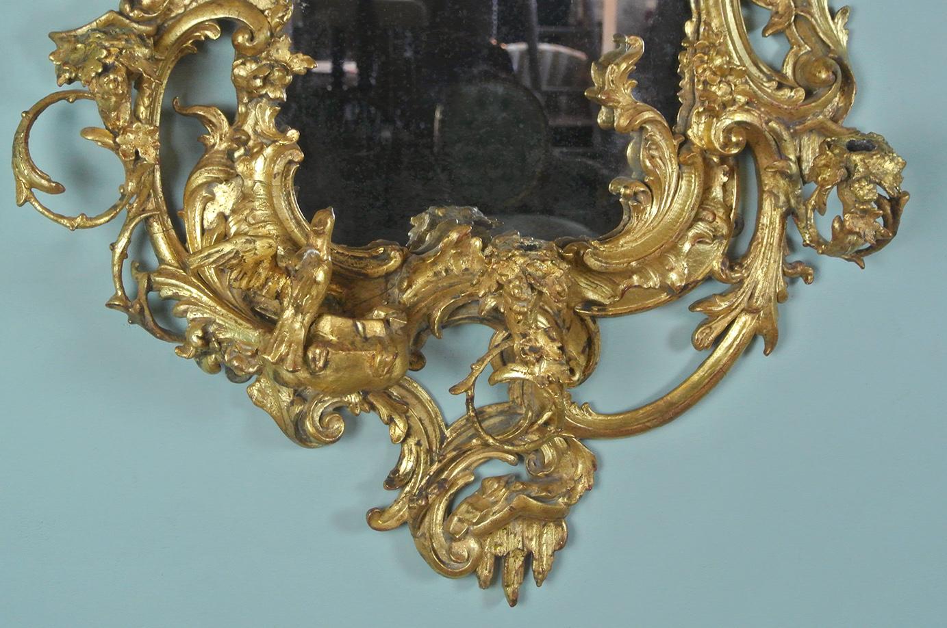 Important George II Chippendale Period Carved Giltwood Girandole Mirror c.1750 2