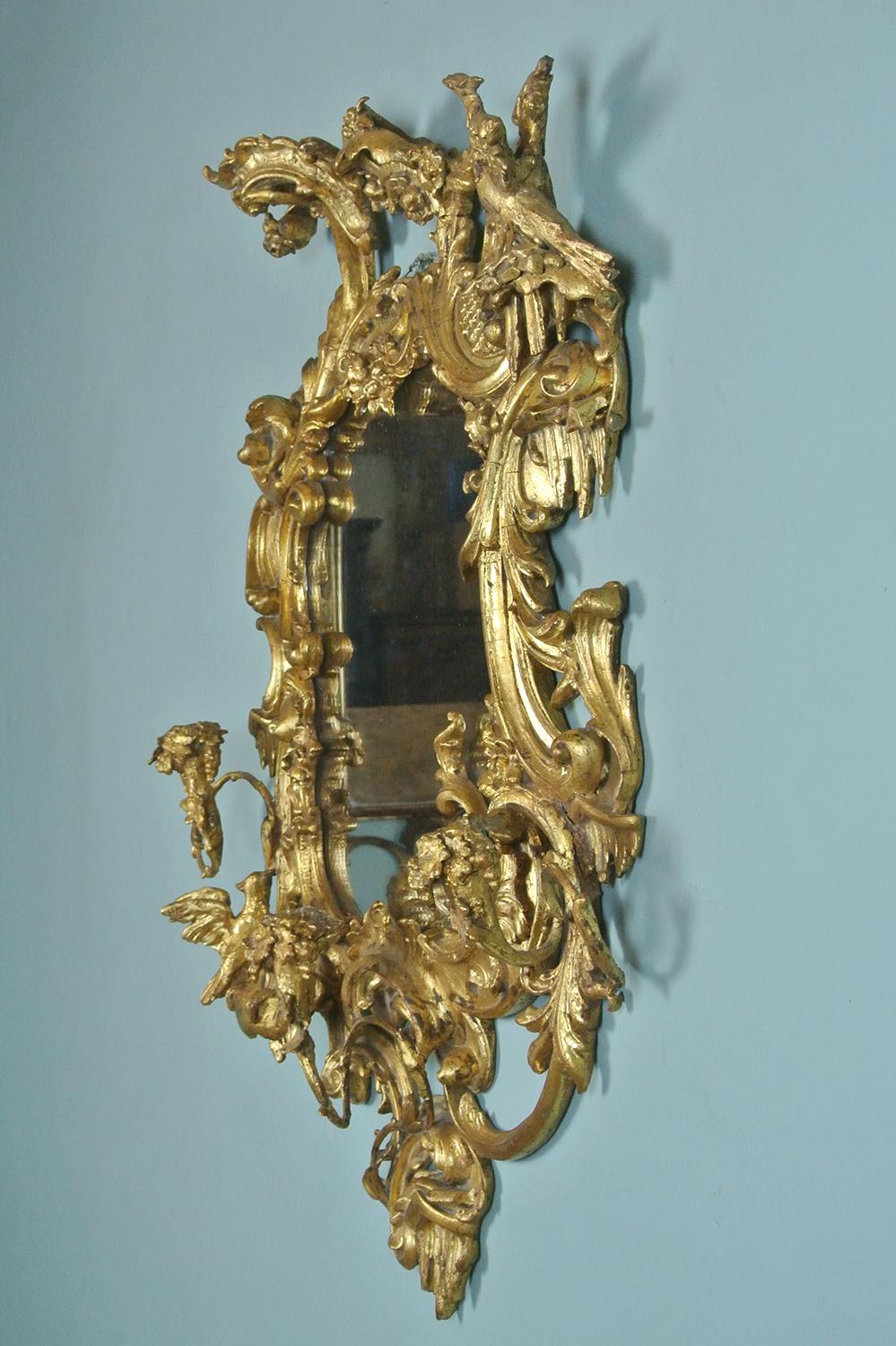Important George II Chippendale Period Carved Giltwood Girandole Mirror c.1750 4
