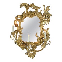 Important George II Chippendale Period Carved Giltwood Girandole Mirror c.1750