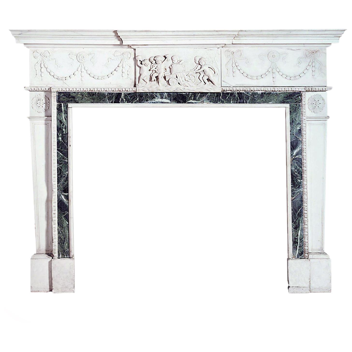 Important George III Style Carved White Marble Fireplace, circa 1900 For Sale