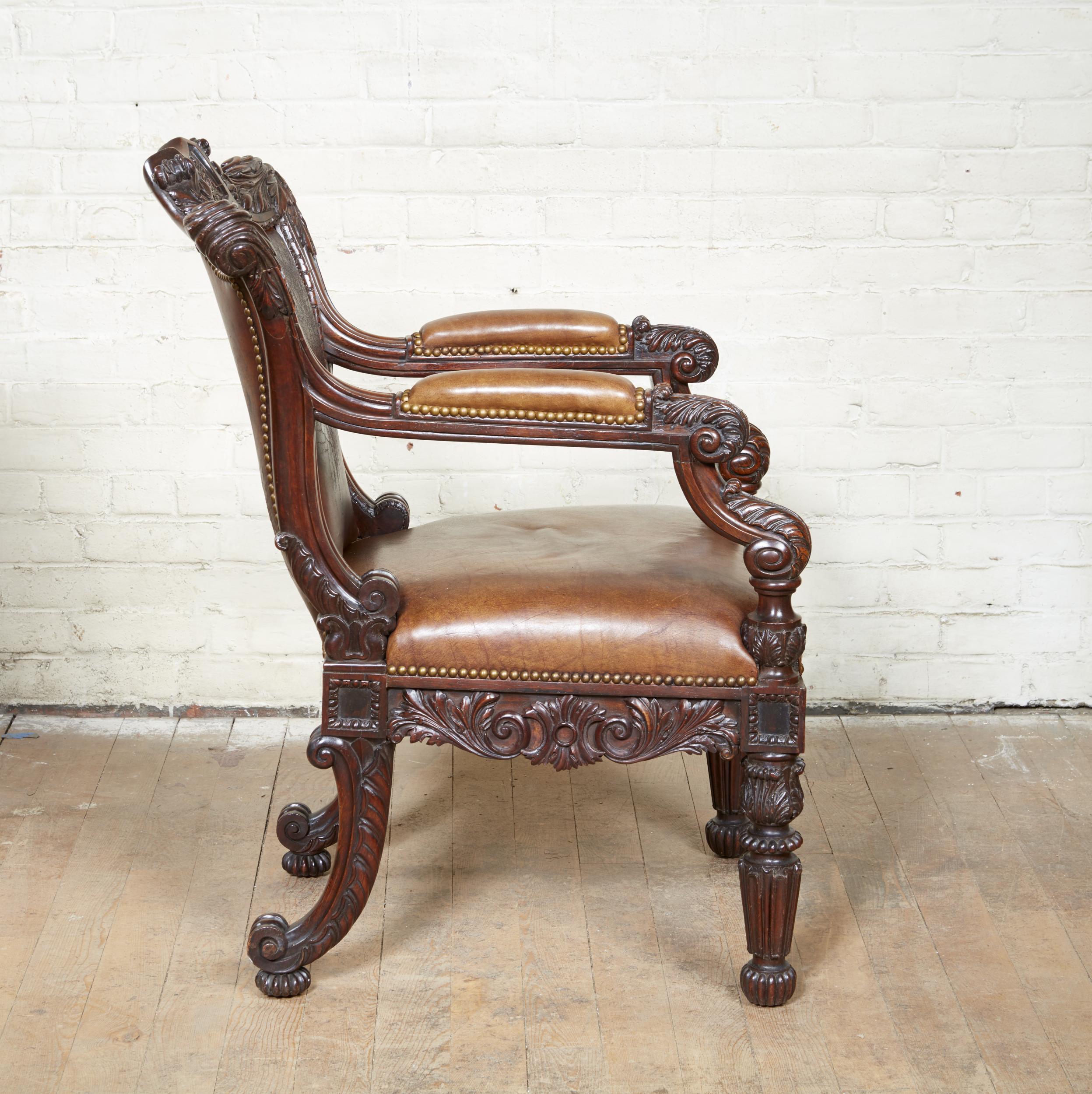 Patinated Important George IV Rosewood Armchair For Sale