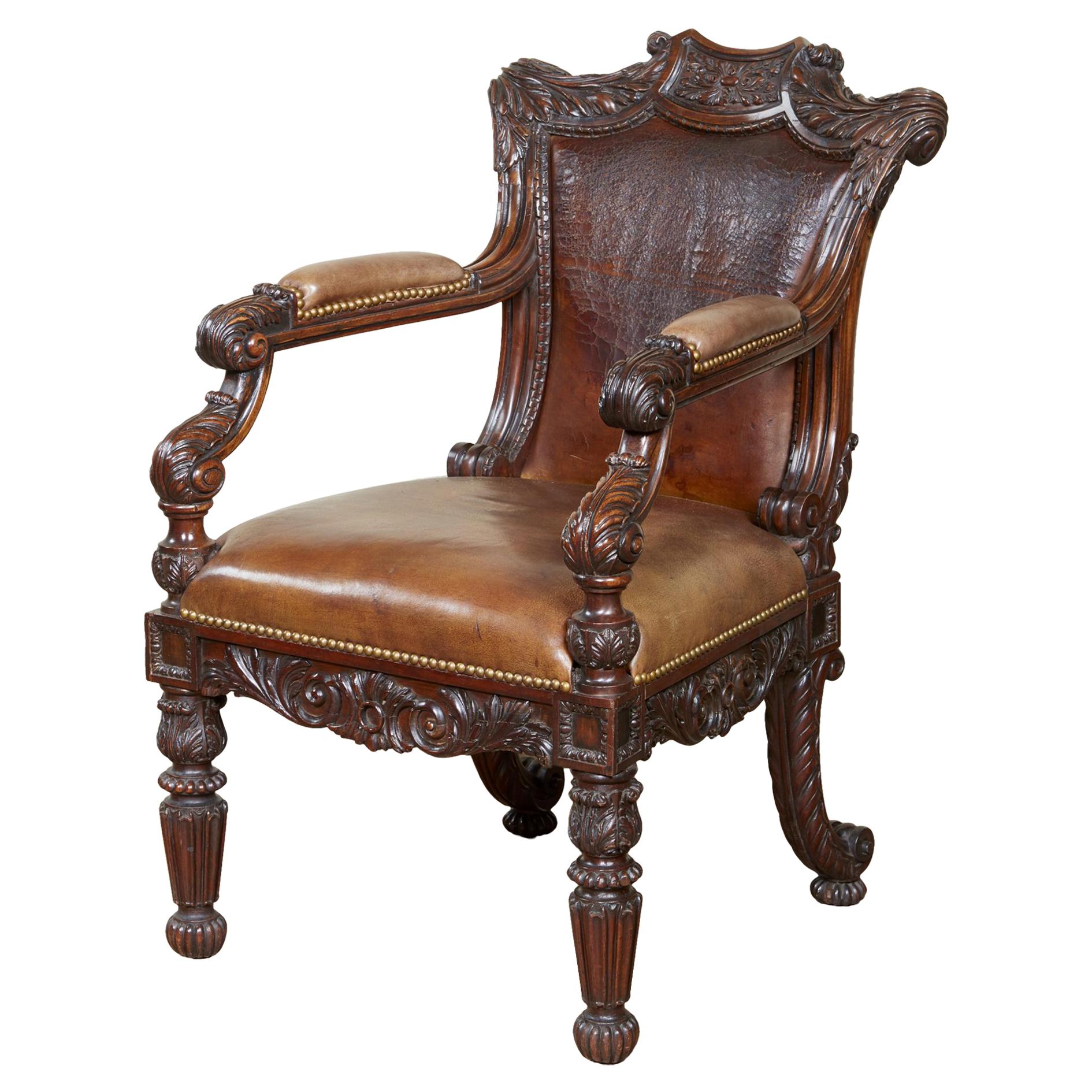 Important fauteuil en bois de rose George IV