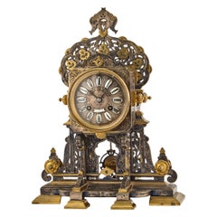 Important German Gilt and Silvered Bronze Mantel Clock by Braunschweig