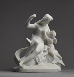 Important German Mid-19th Century Marble Statue 'Venus & Amor' by Schwanthaler
