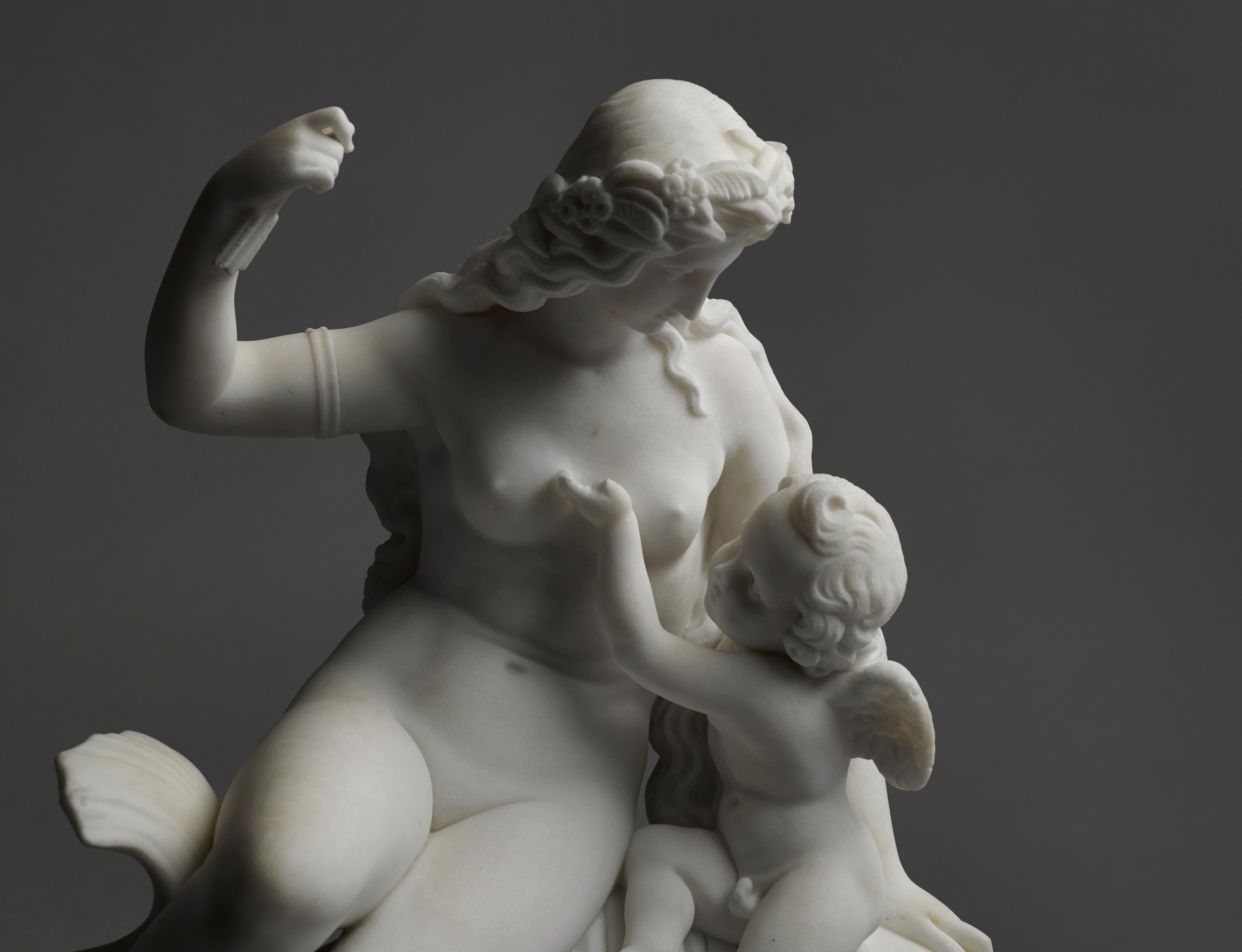Romantic Important German Mid-19th Century Marble Statue 'Venus & Amor' by Schwanthaler