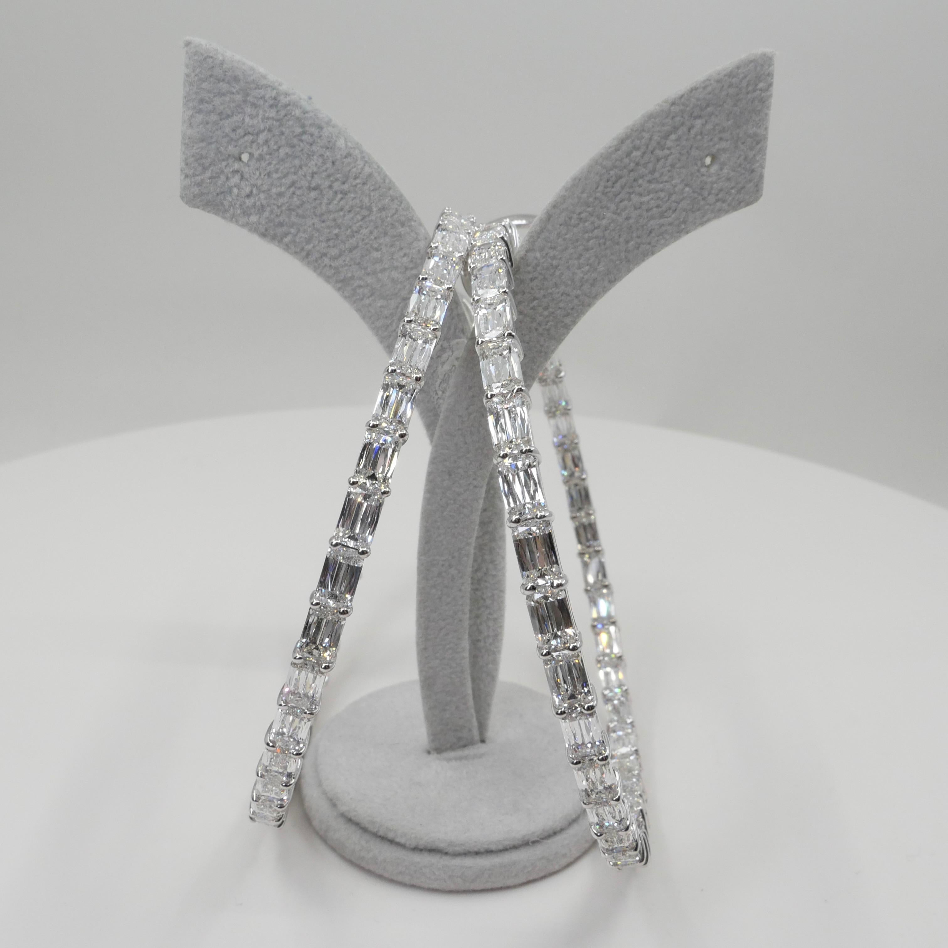 Important GIA Certified 31 CTW Ashoka Cut Diamond Hoop Earrings. Substantial.  1