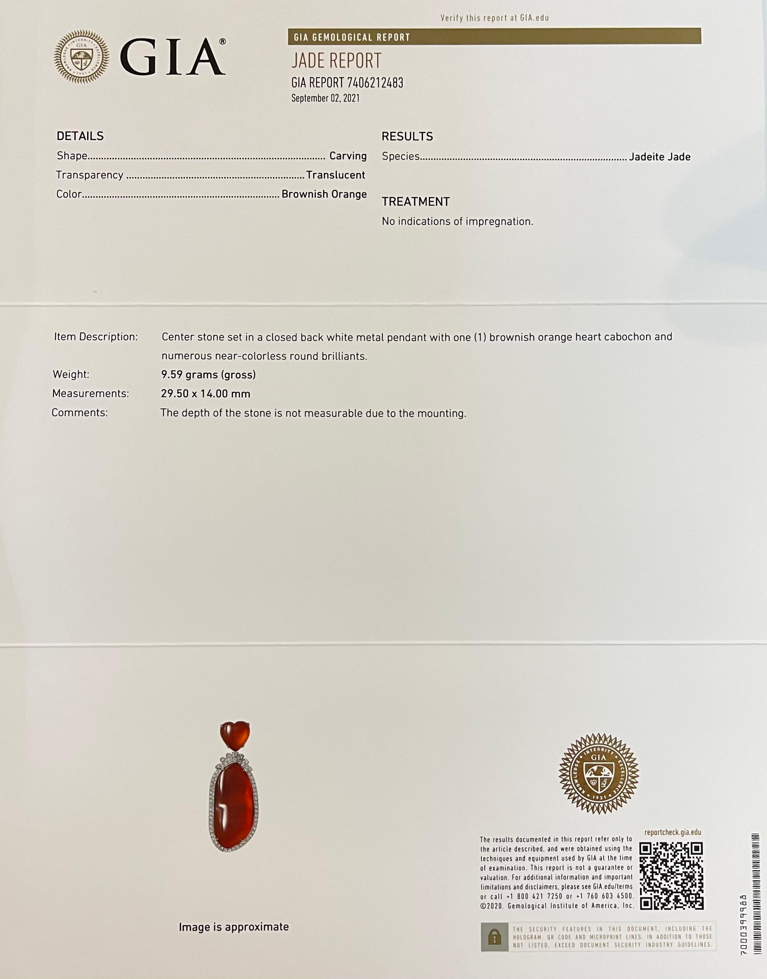 Important GIA Certified Jadeite & Diamond Pendant Necklace Imperial Red Jade 9