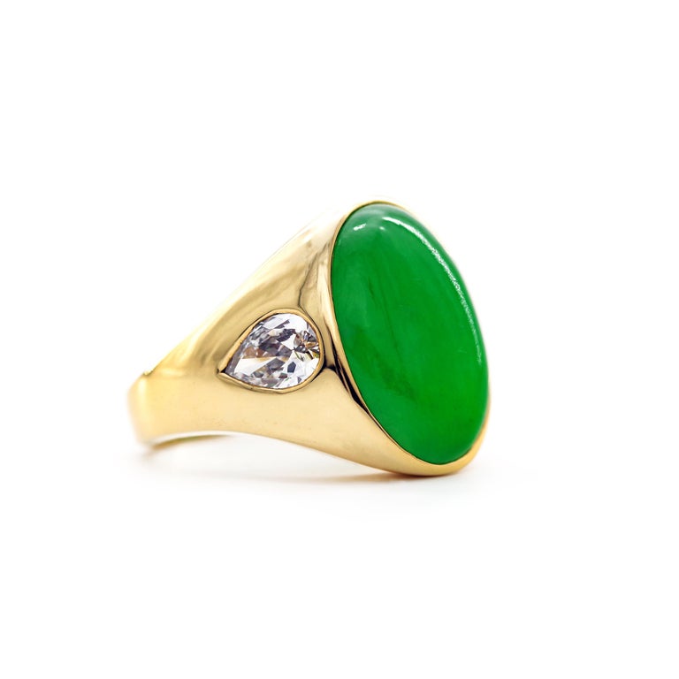 1960's GIA Certified Men's Jade Ring with Diamonds For Sale at 1stdibs