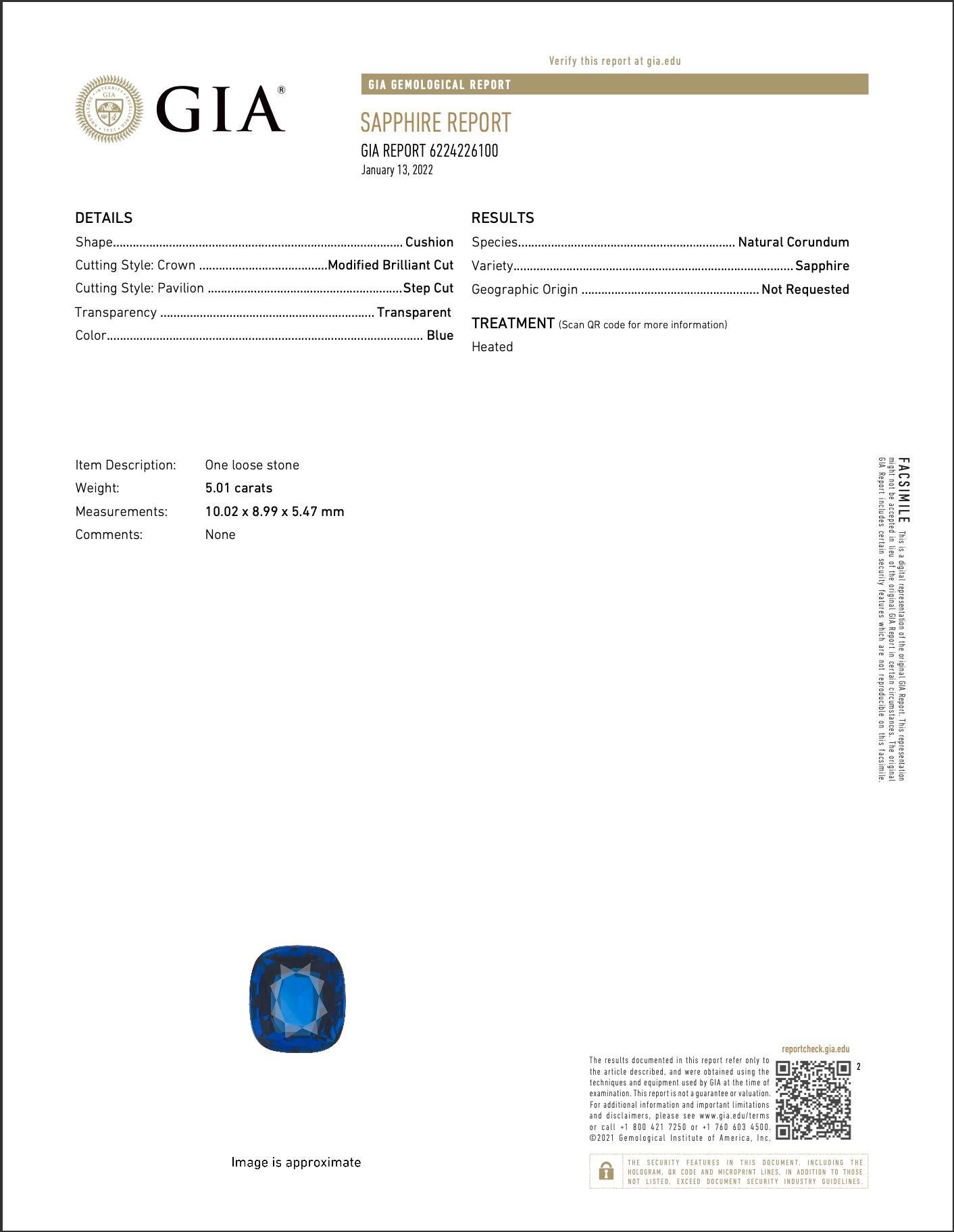 Contemporain Important GIA Certified Natural Blue Sapphire Ring Pear Diamonds 6.02 Carats 18K en vente