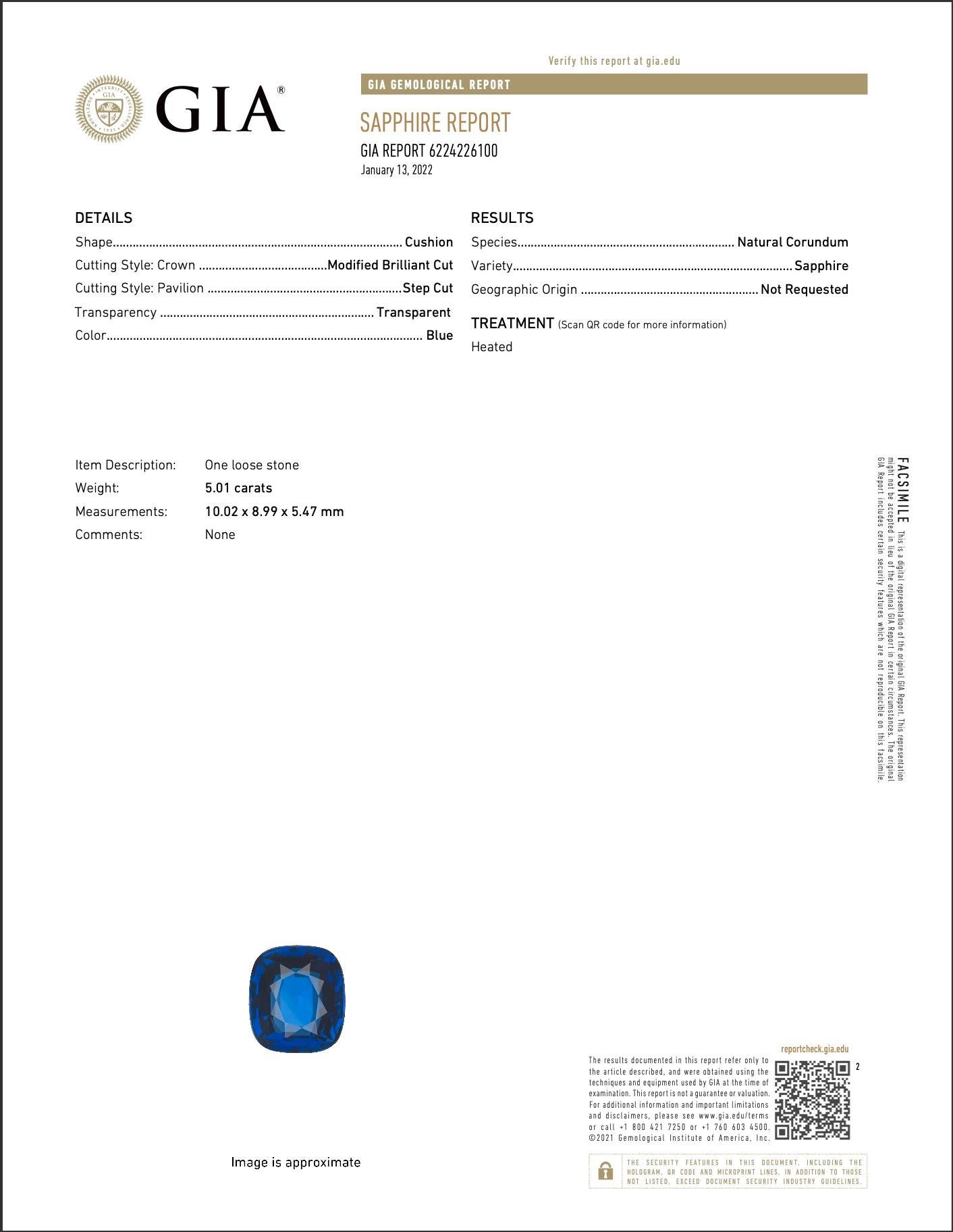 Contemporary Important GIA Certified Natural Blue Sapphire Ring Pear Diamonds 6.02 Carats 18K For Sale