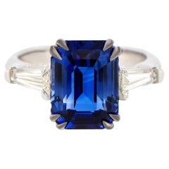 Important GIA Certified Natural Ceylon Sapphire Ring Diamonds 6.27 Carats 18K