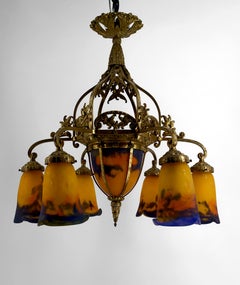 Important gilded bronze and blown glass chandelier, Muller Frères, France, 1920