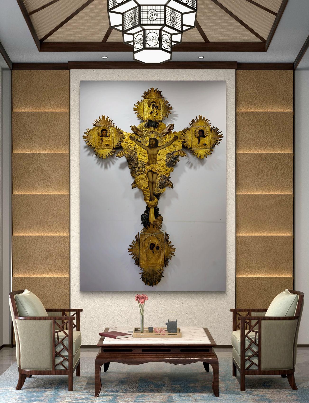 Scopri un pezzo unico ed eccezionale di arte religiosa con questa impressionante croce ortodossa in argento dorato, datata 1750. Un oggetto di devozione e arte sacra che porta con sé una ricca storia e una provenienza illustre.

Descrizione del