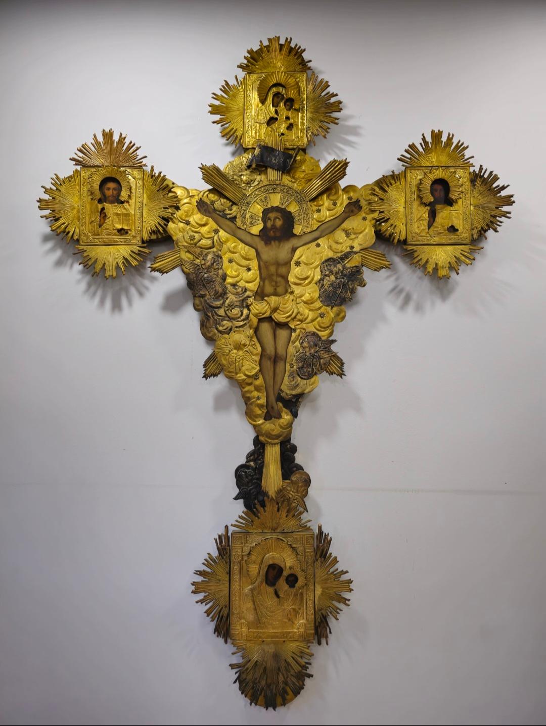 Importante croce ortodossa in argento dorato del XVIII secolo - Dimensioni 200x13 in vendita 1