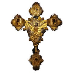 Important Gilded Silver Orthodox Cross from the 18th Century - Dimensions 200x13