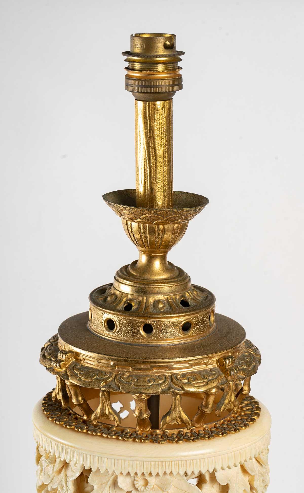 Important Gilt Bronze and Carved Ivory Lamp 1