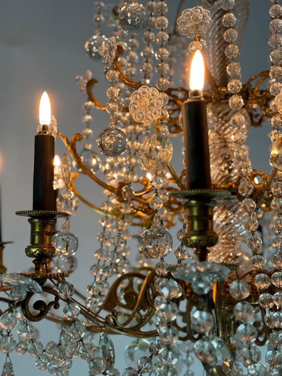 Importante lampadario in bronzo dorato con sfere di vetro, CIRCA 1890 In condizioni ottime in vendita a Honnelles, WHT