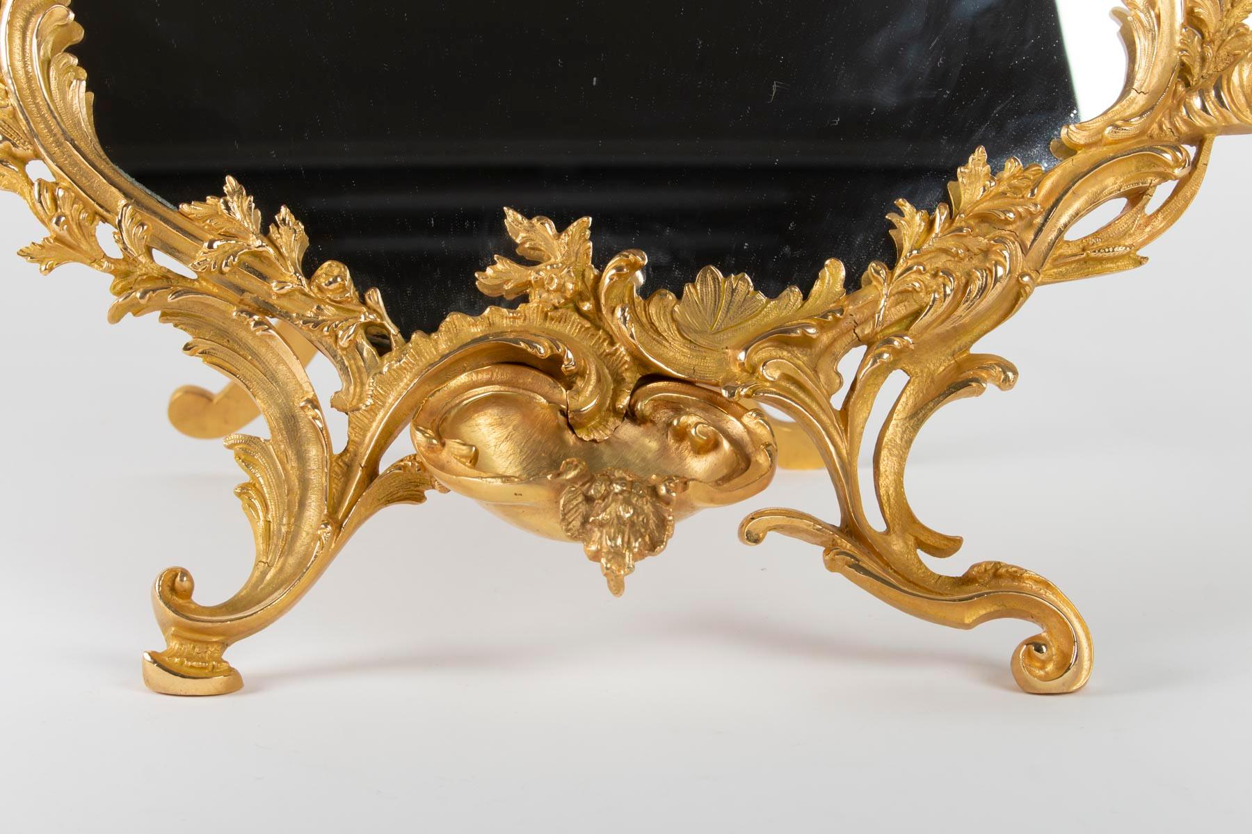 French Important Gilt Bronze Table Mirror, Napoleon III Period, 1870-1880