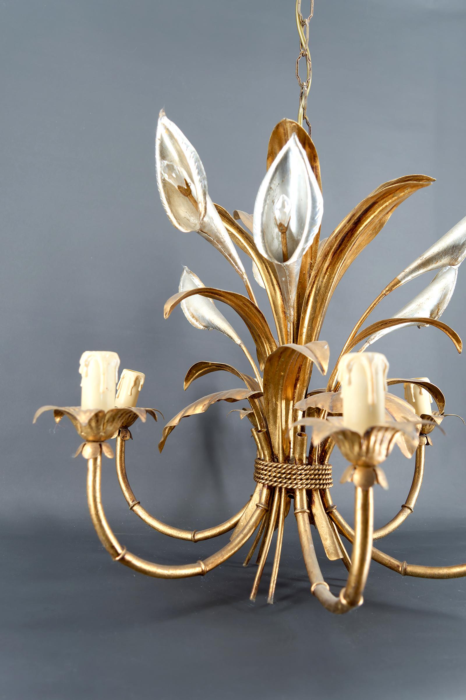 Important Gilt  “Calla Lily” Chandelier by Hans Kögl, Hollywood Regency, 1970's For Sale 4