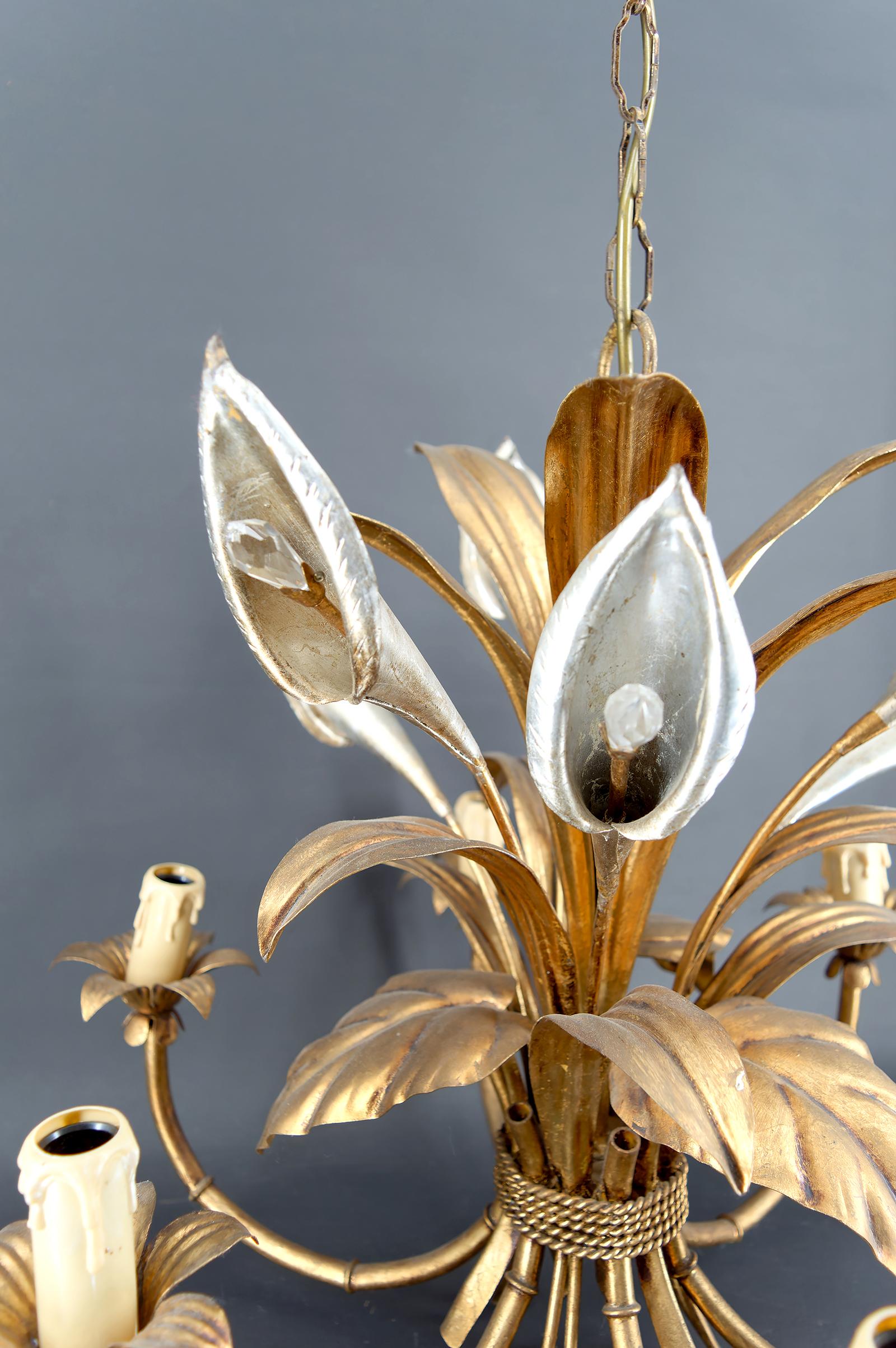 Important Gilt  “Calla Lily” Chandelier by Hans Kögl, Hollywood Regency, 1970's For Sale 6