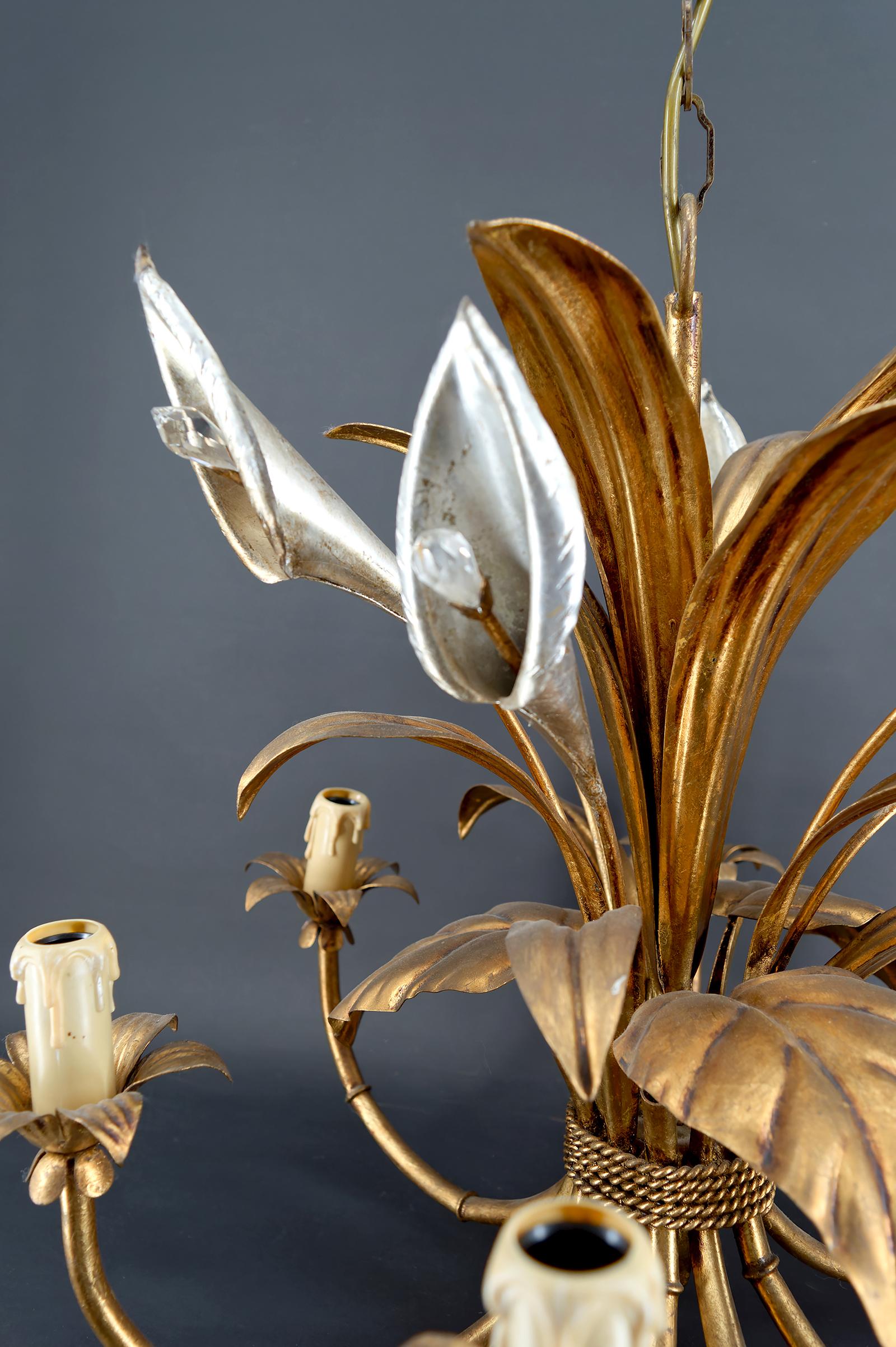 Important Gilt  “Calla Lily” Chandelier by Hans Kögl, Hollywood Regency, 1970's For Sale 7
