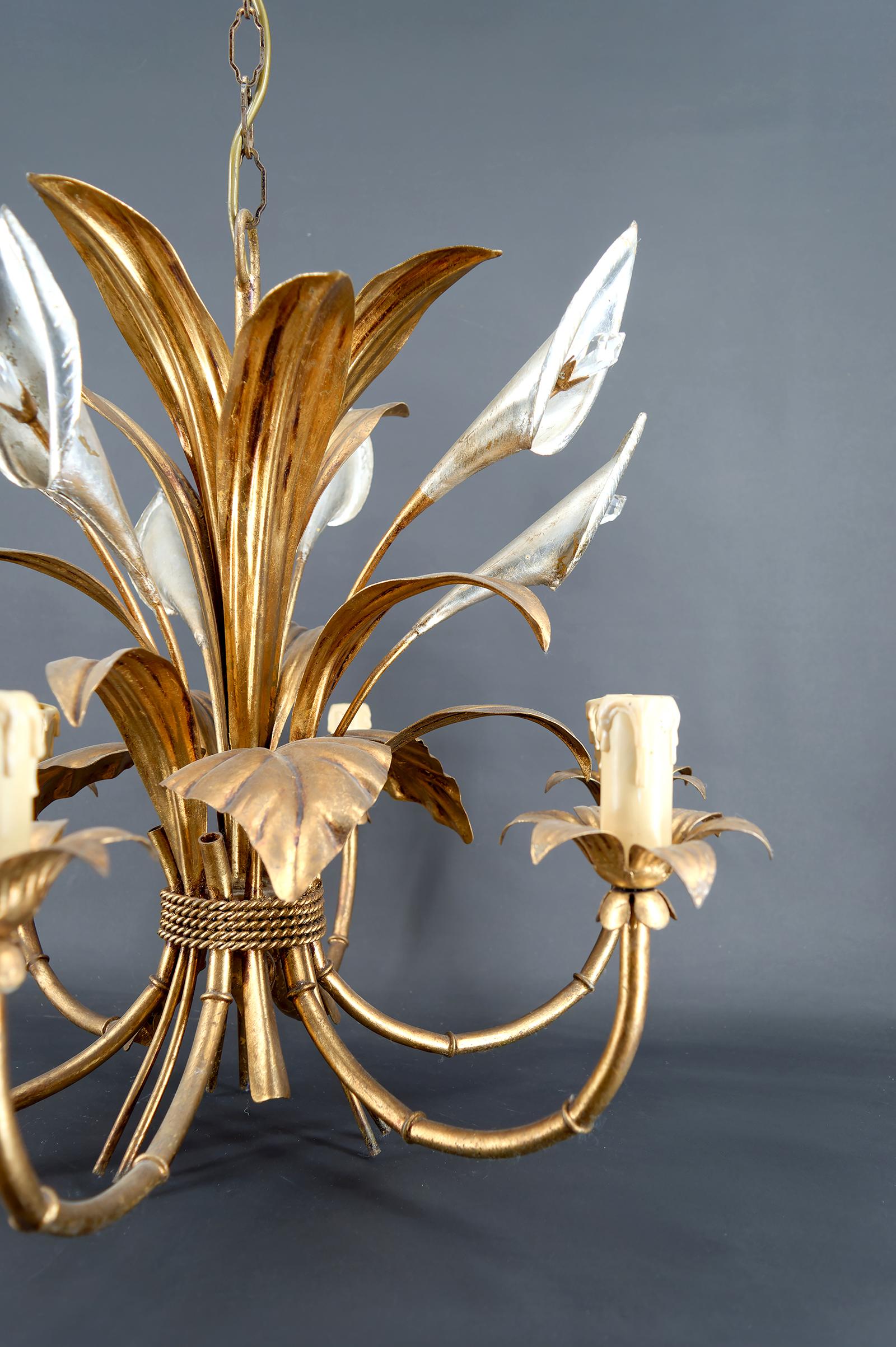 Important Gilt  “Calla Lily” Chandelier by Hans Kögl, Hollywood Regency, 1970's For Sale 8