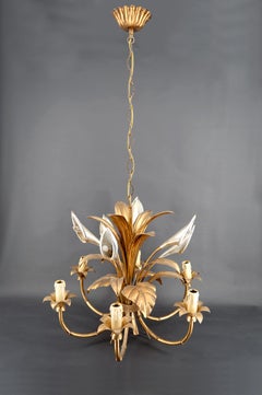 Important Gilt  “Calla Lily” Chandelier by Hans Kögl, Hollywood Regency, 1970's