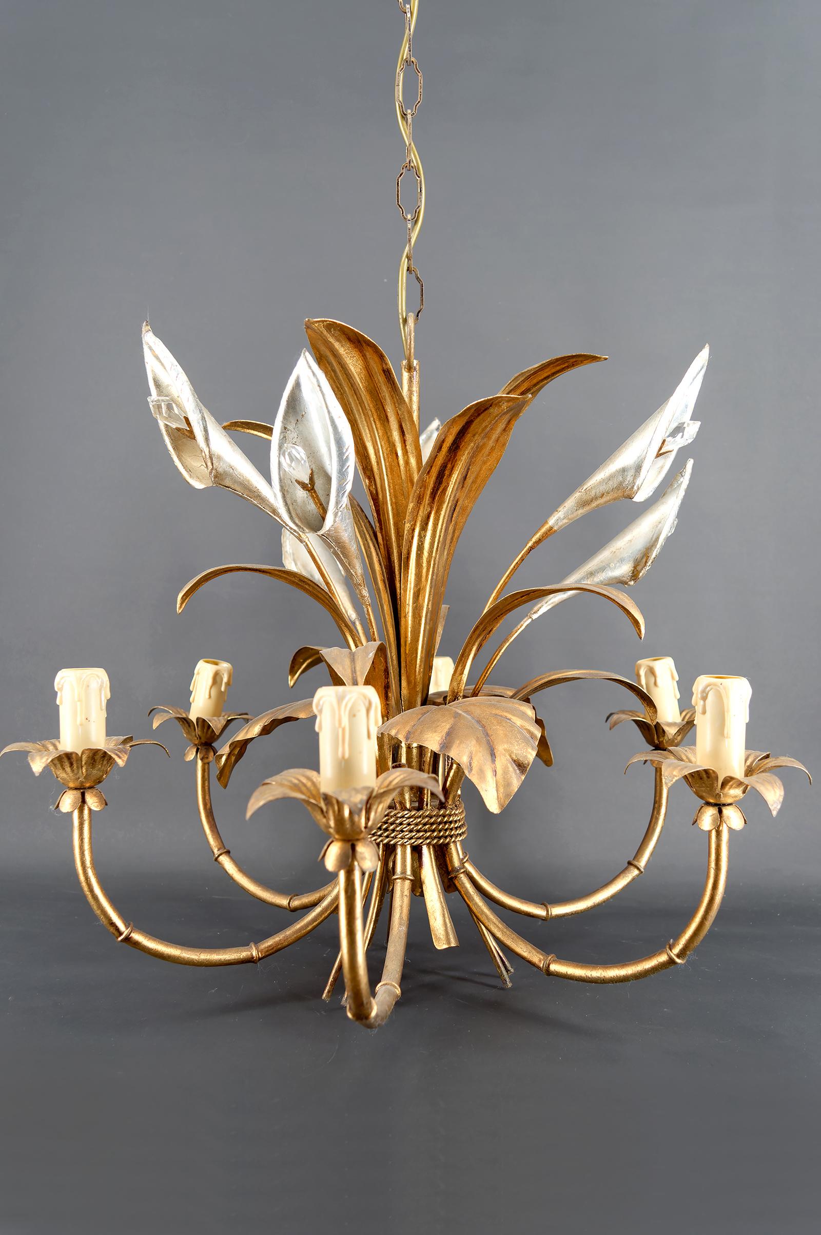 Metal Important Gilt  “Calla Lily” Chandelier by Hans Kögl, Hollywood Regency, 1970's For Sale