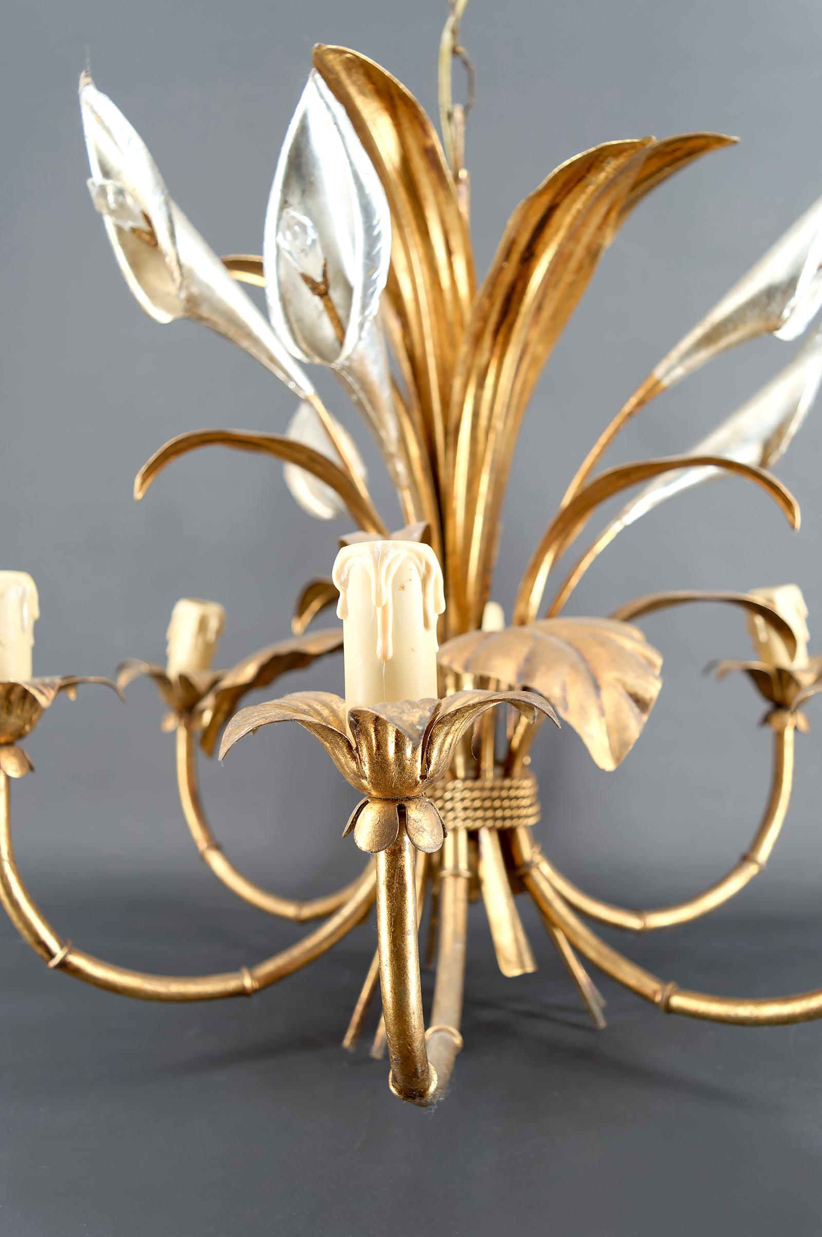 Important Gilt  “Calla Lily” Chandelier by Hans Kögl, Hollywood Regency, 1970's For Sale 2