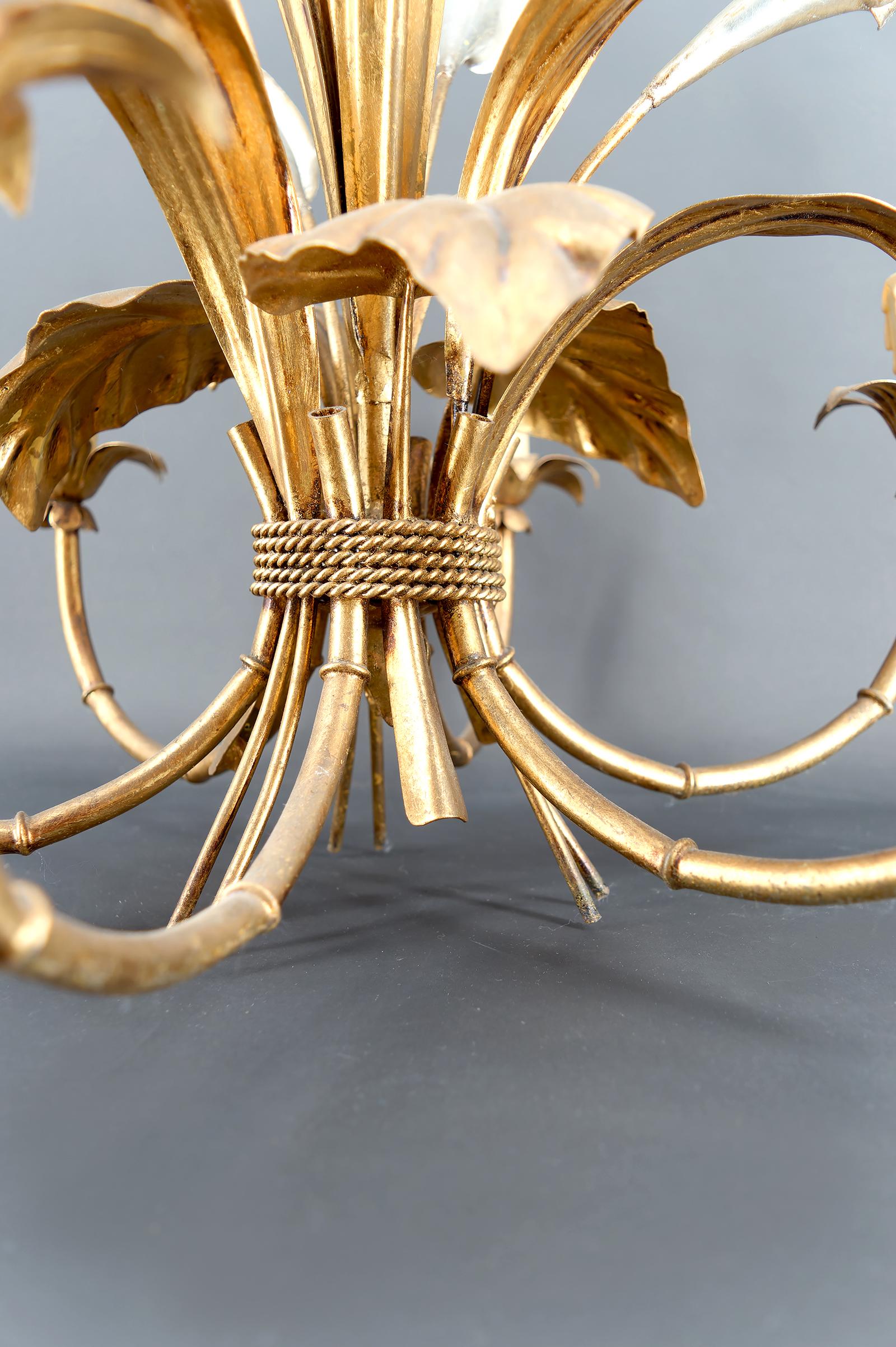 Important Gilt  “Calla Lily” Chandelier by Hans Kögl, Hollywood Regency, 1970's For Sale 3