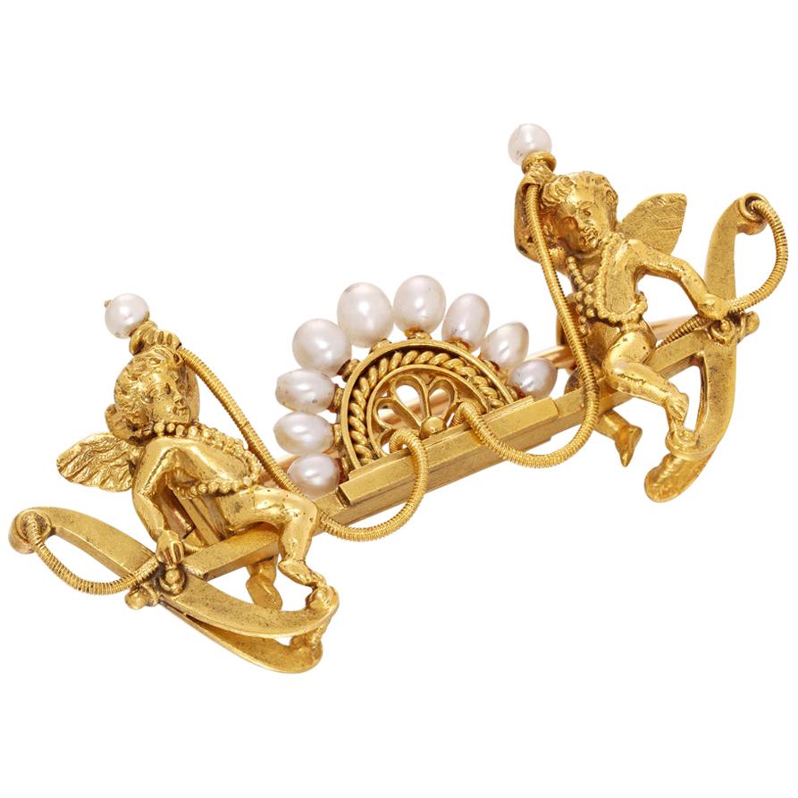 Important Giuliano Gold and Pearl Brooch