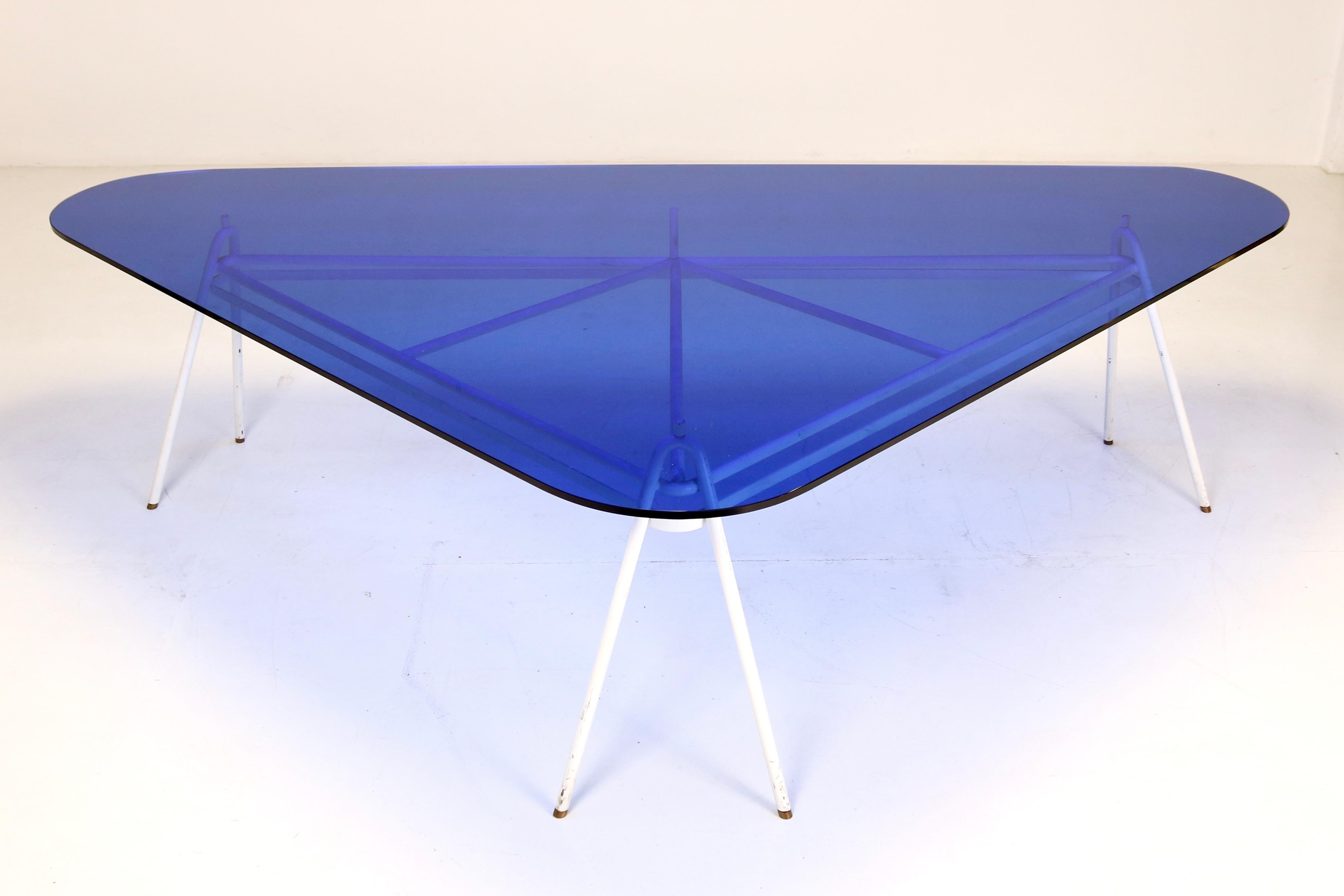 Italian Important Glass Table in Blue by Guido Buratti, 1980s