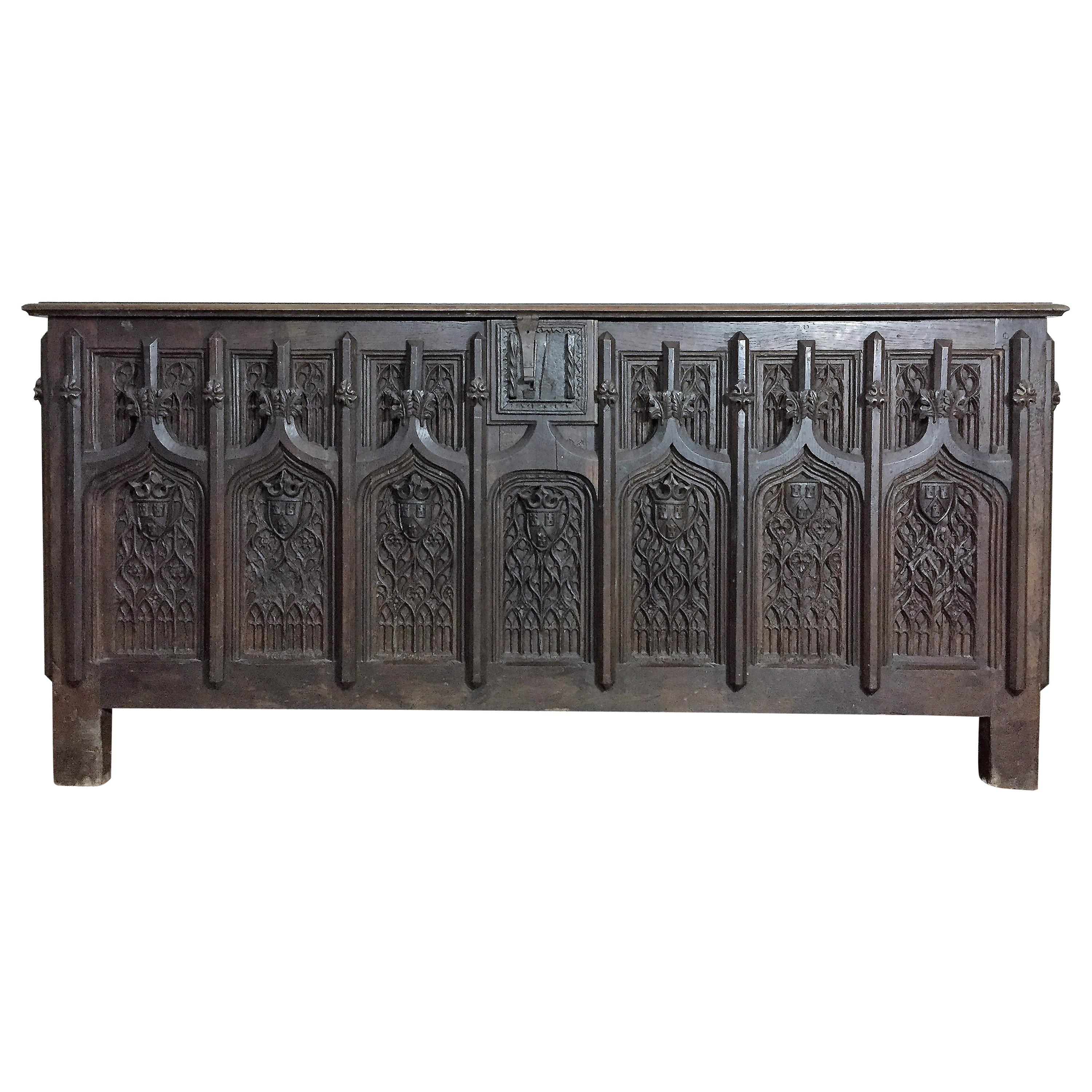 Important Gothic Oak Chest, 16th and 19th Century